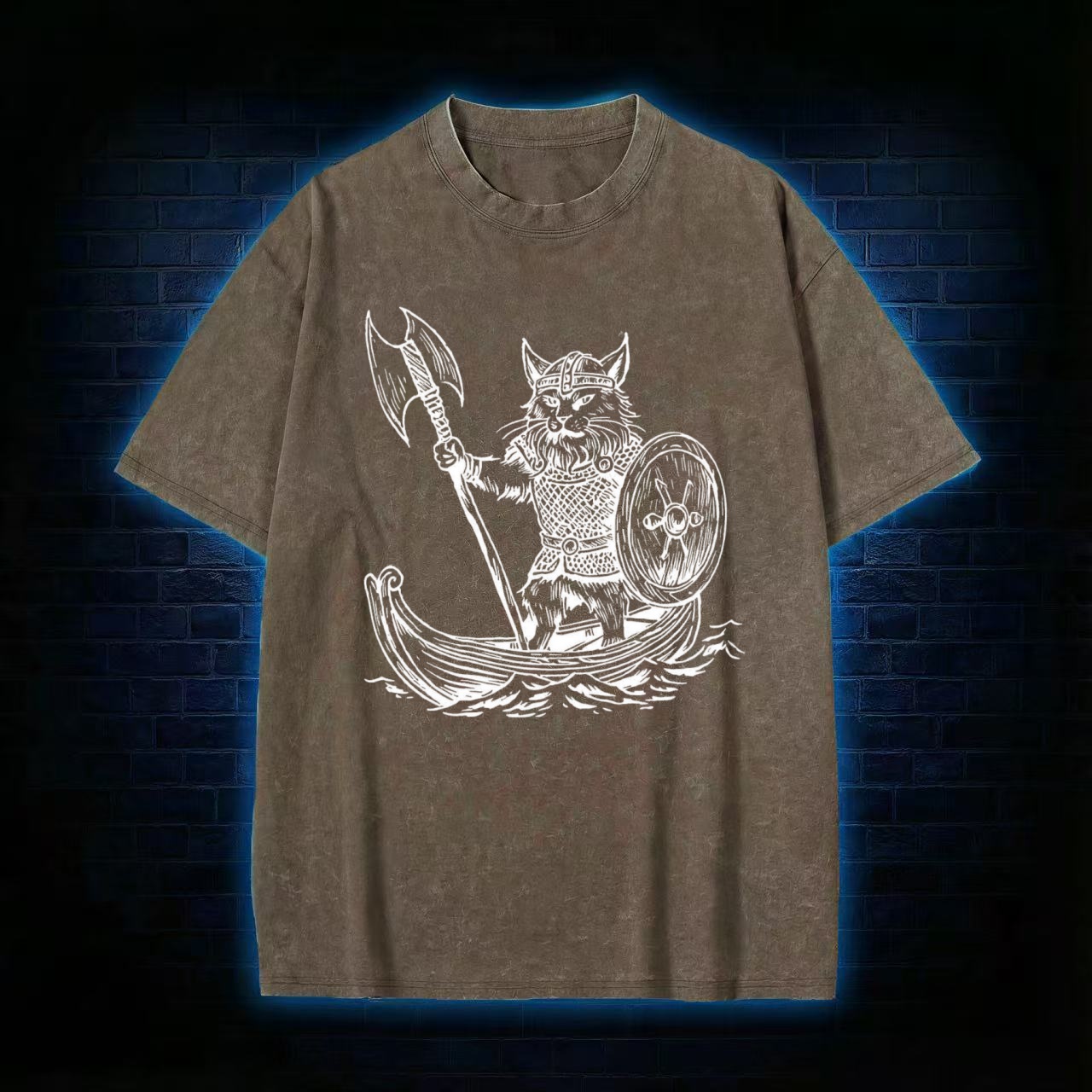 Viking Cat Washed T-shirt
