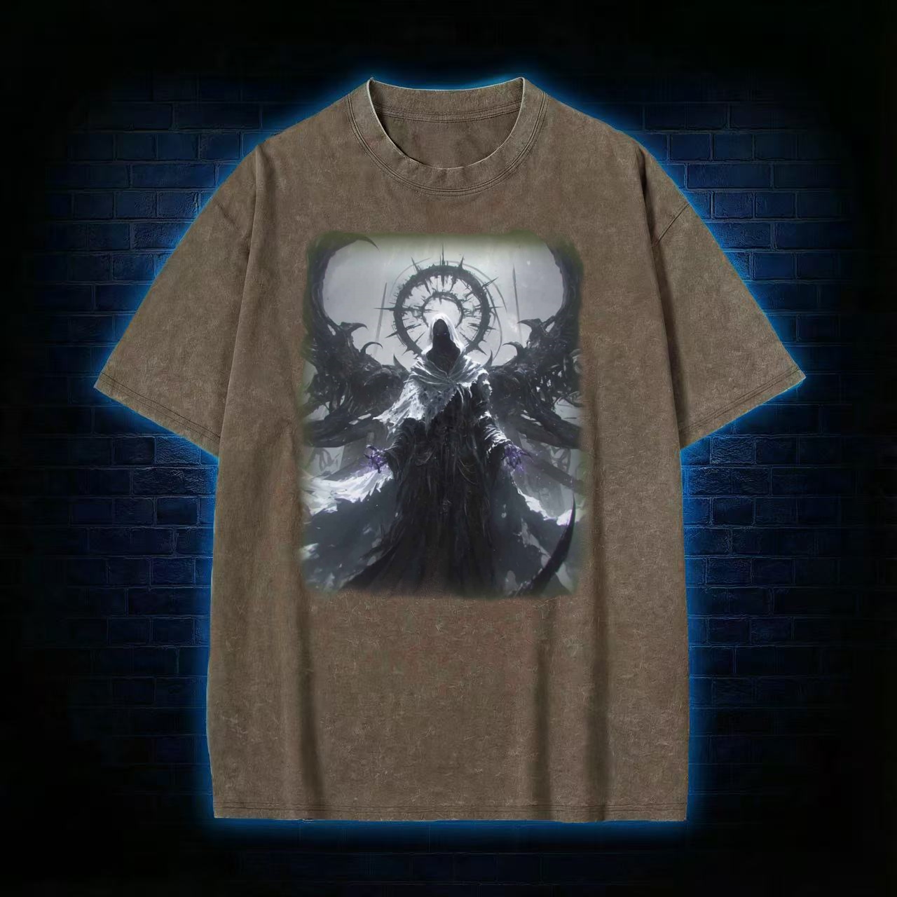 Dark Angelic Deity Graphic Washed T-shirt