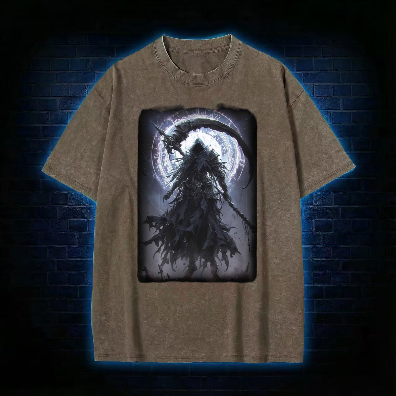 Grim Reaper With Scythe & Arcane Circle Washed T-shirt