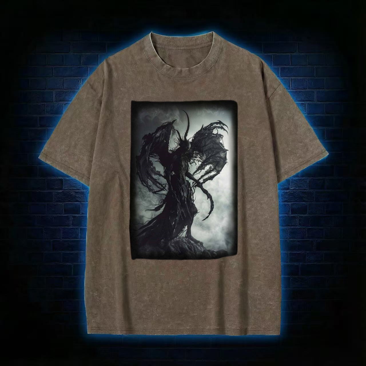 Demonic Winged Entity Dark Fantasy Washed T-shirt
