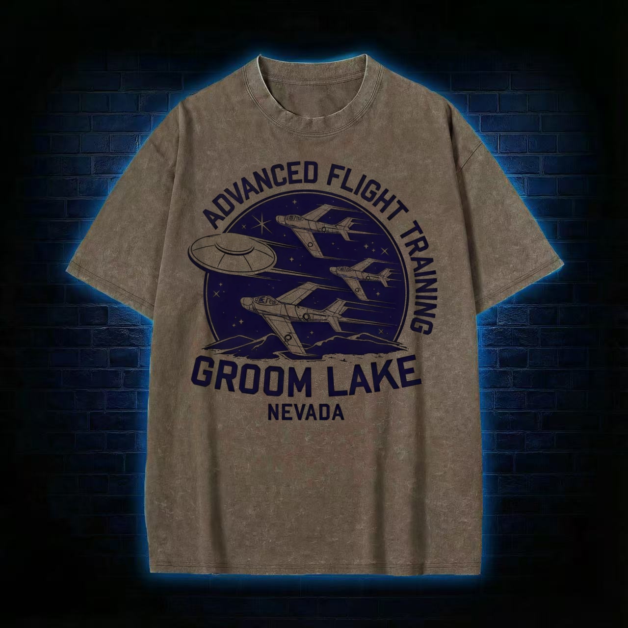 Groom Lake Advanced Flight Training UFO Washed T-shirt