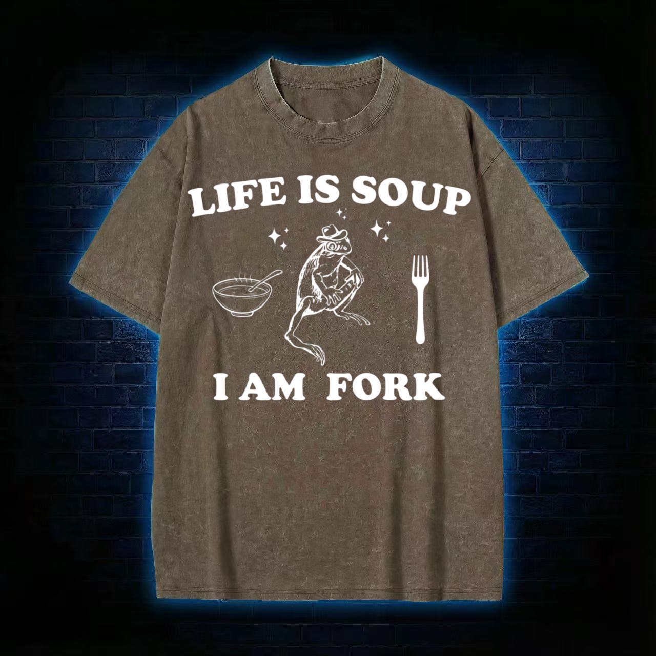 "Life Is Soup I Am Fork" Frog Humor Washed T-shirt