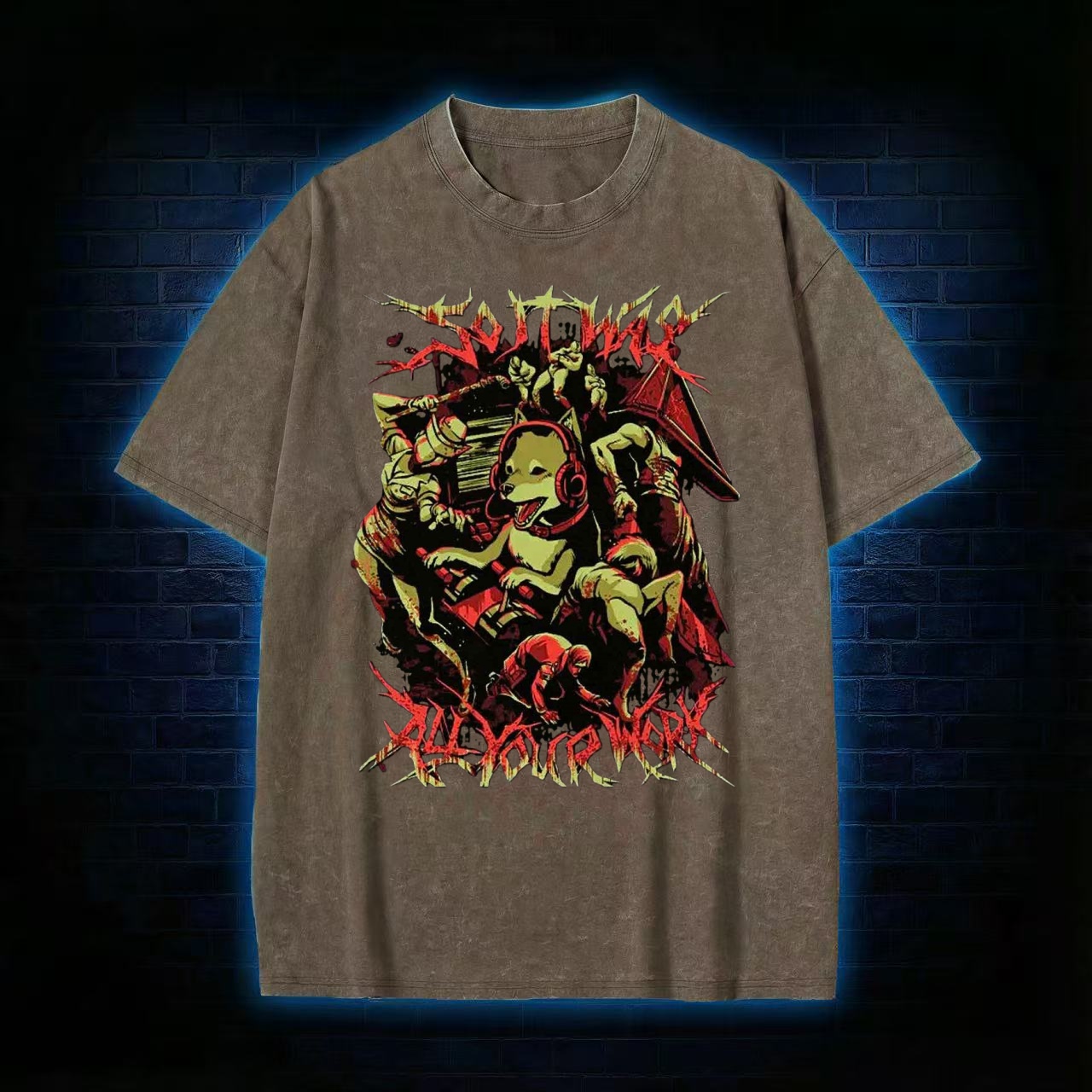 "All Work" Death Metal Meme Washed T-shirt