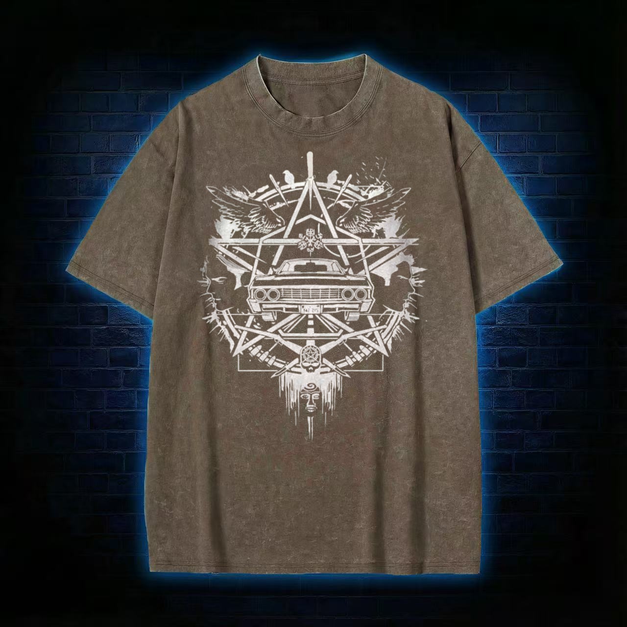 Occult Car Pentagram Graphic Washed T-shirt