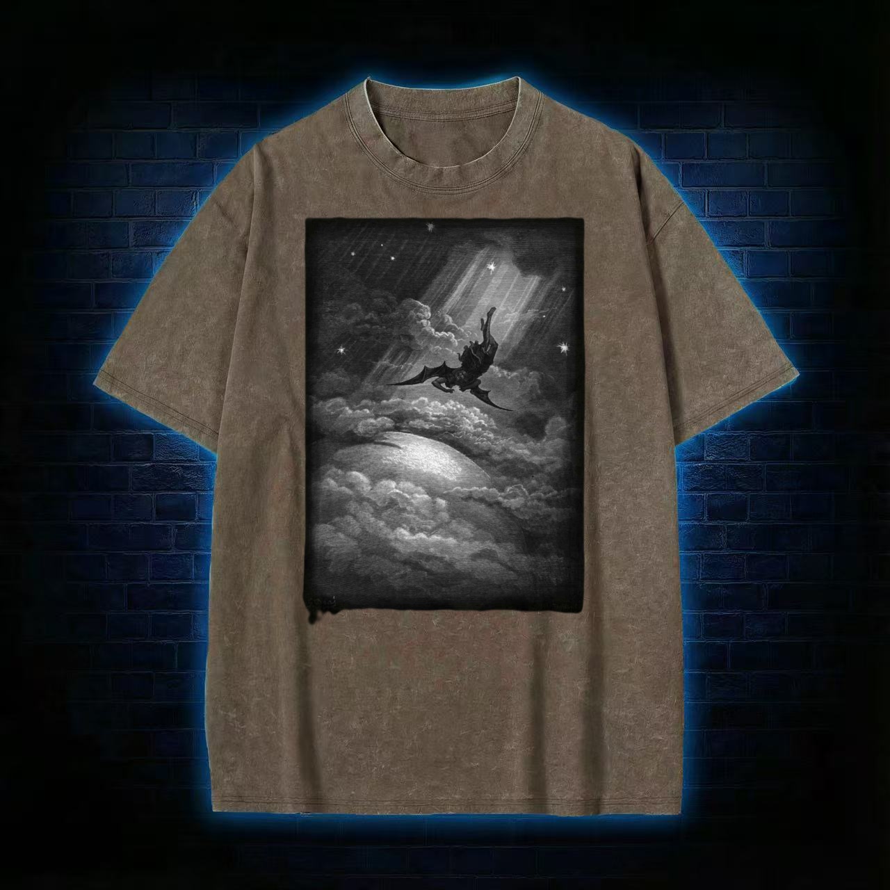 Vampire Bat Moonlight Vintage Horror Washed T-shirt