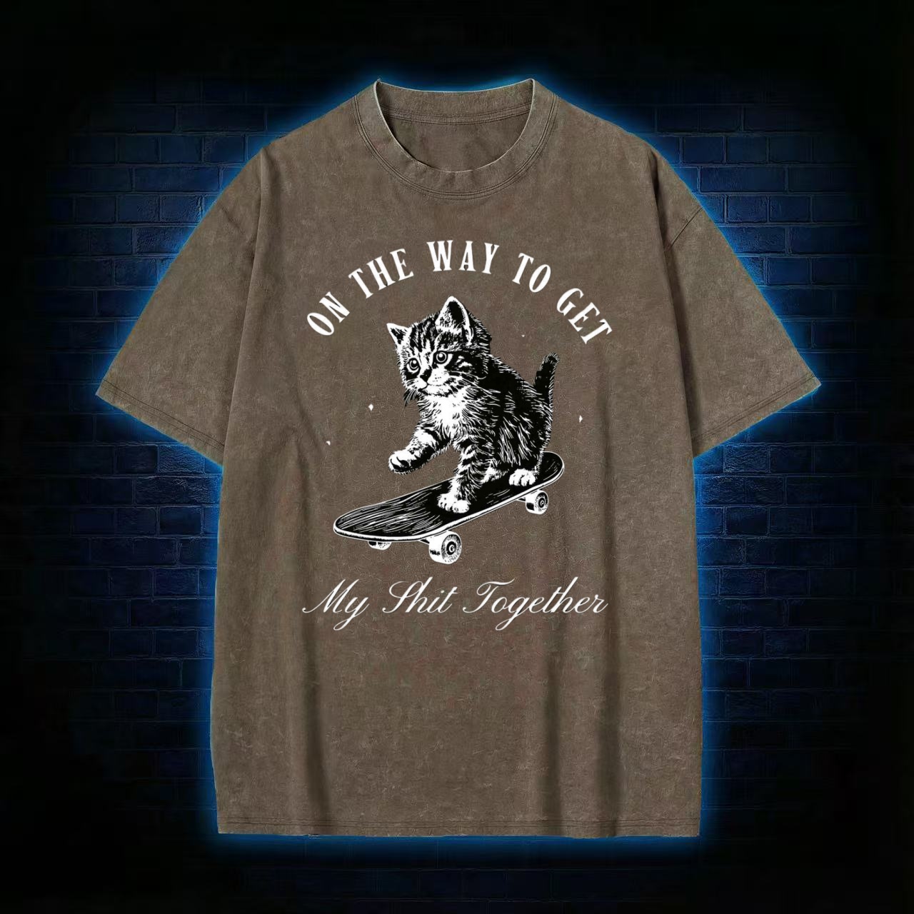 "On The Way To Get My Shit Together" Skate Cat Washed T-shirt