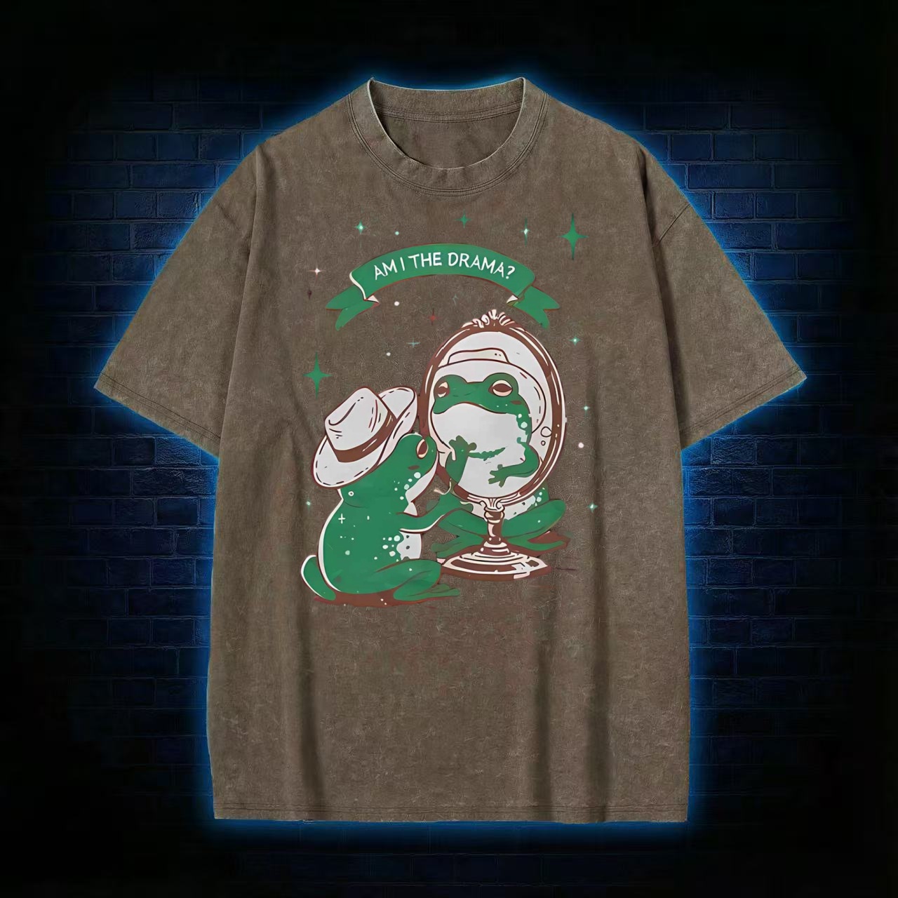 "Am I The Drama?" Cowboy Frog Mirror Humor Washed T-shirt