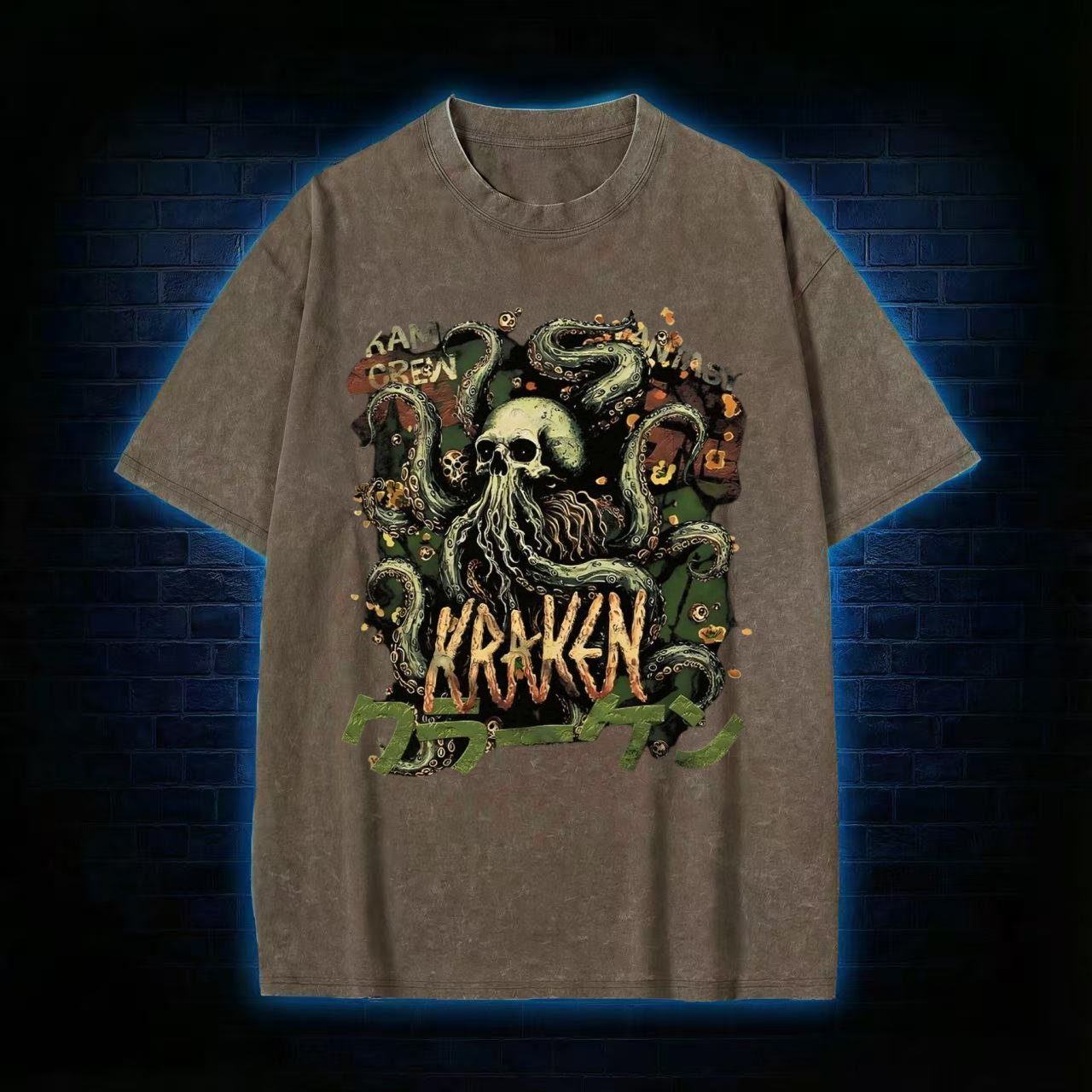 "Kraken" Skull & Tentacles Art Washed T-shirt