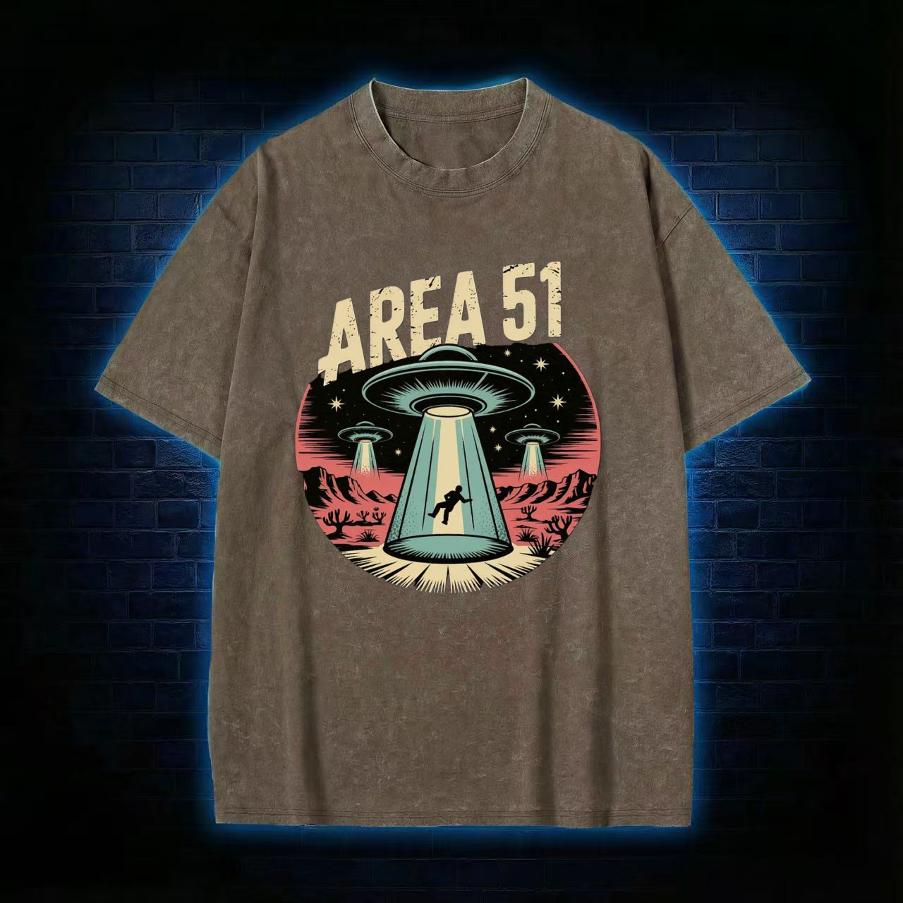 "Area 51" UFO Abduction Retro Washed T-shirt