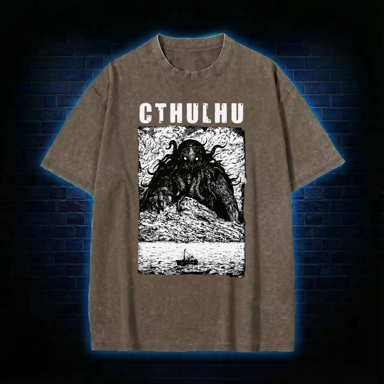 Cthulhu Lovecraftian Horror Art Washed T-shirt