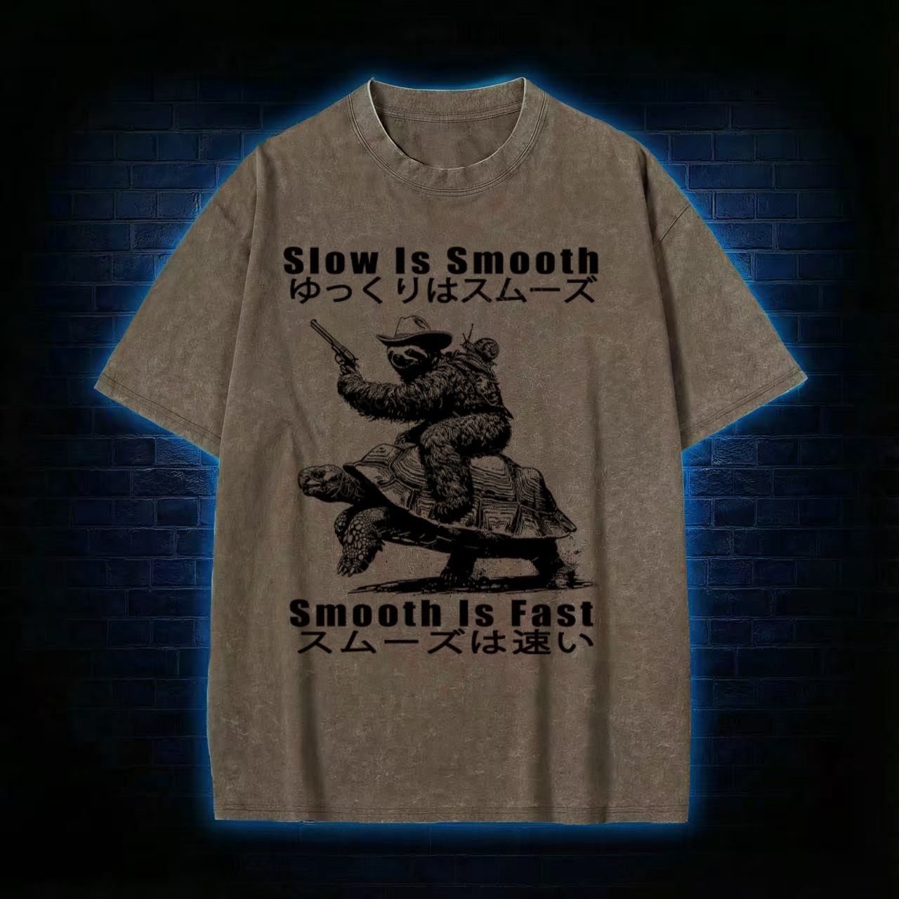 "Slow Is Smooth" Sloth & Turtle Humor Washed T-shirt