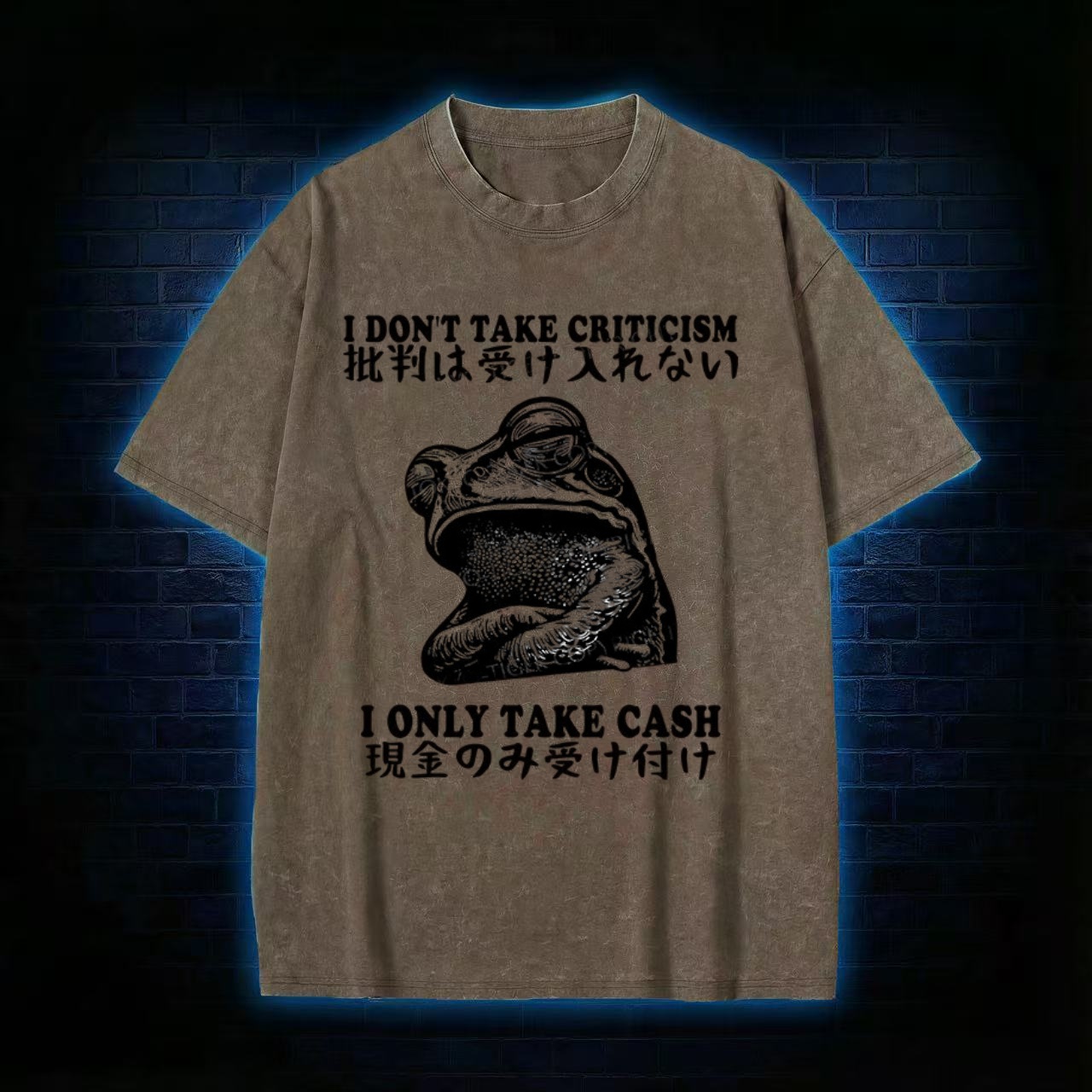 "I Only Take Cash" Frog Meme Washed T-shirt