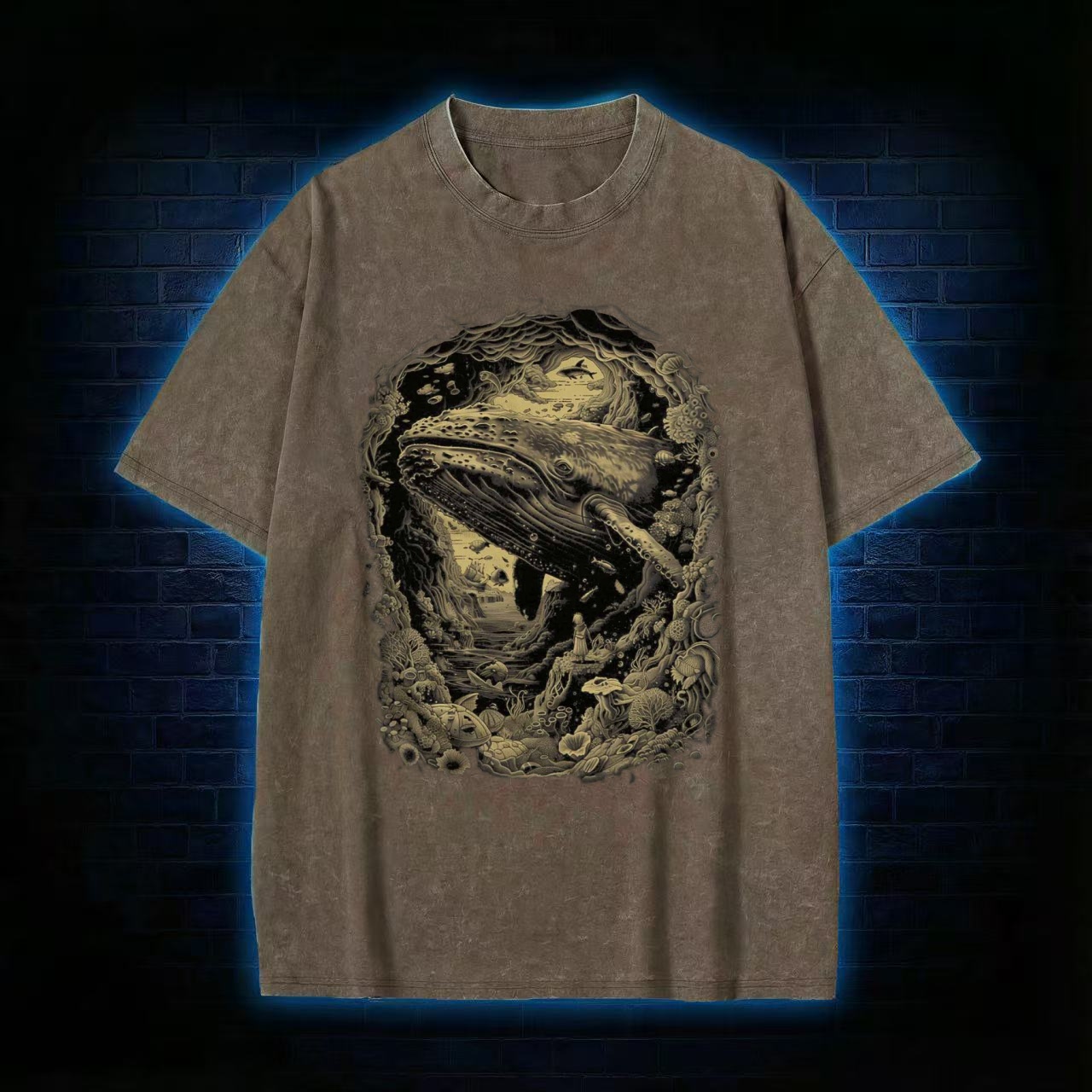 Whale & Ocean Surreal Art Washed T-shirt