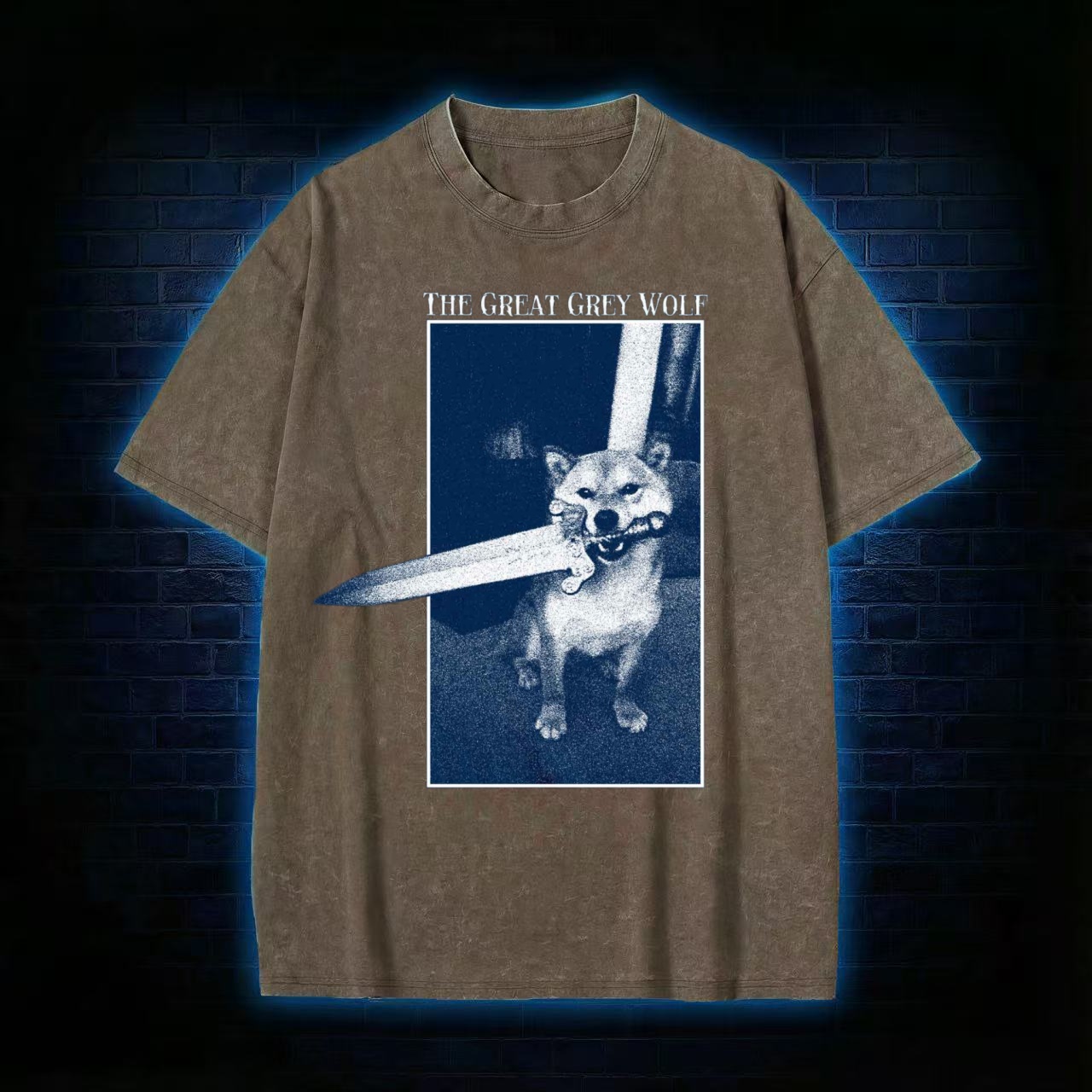 "The Great Grey Wolf" Shiba Meme Washed T-shirt
