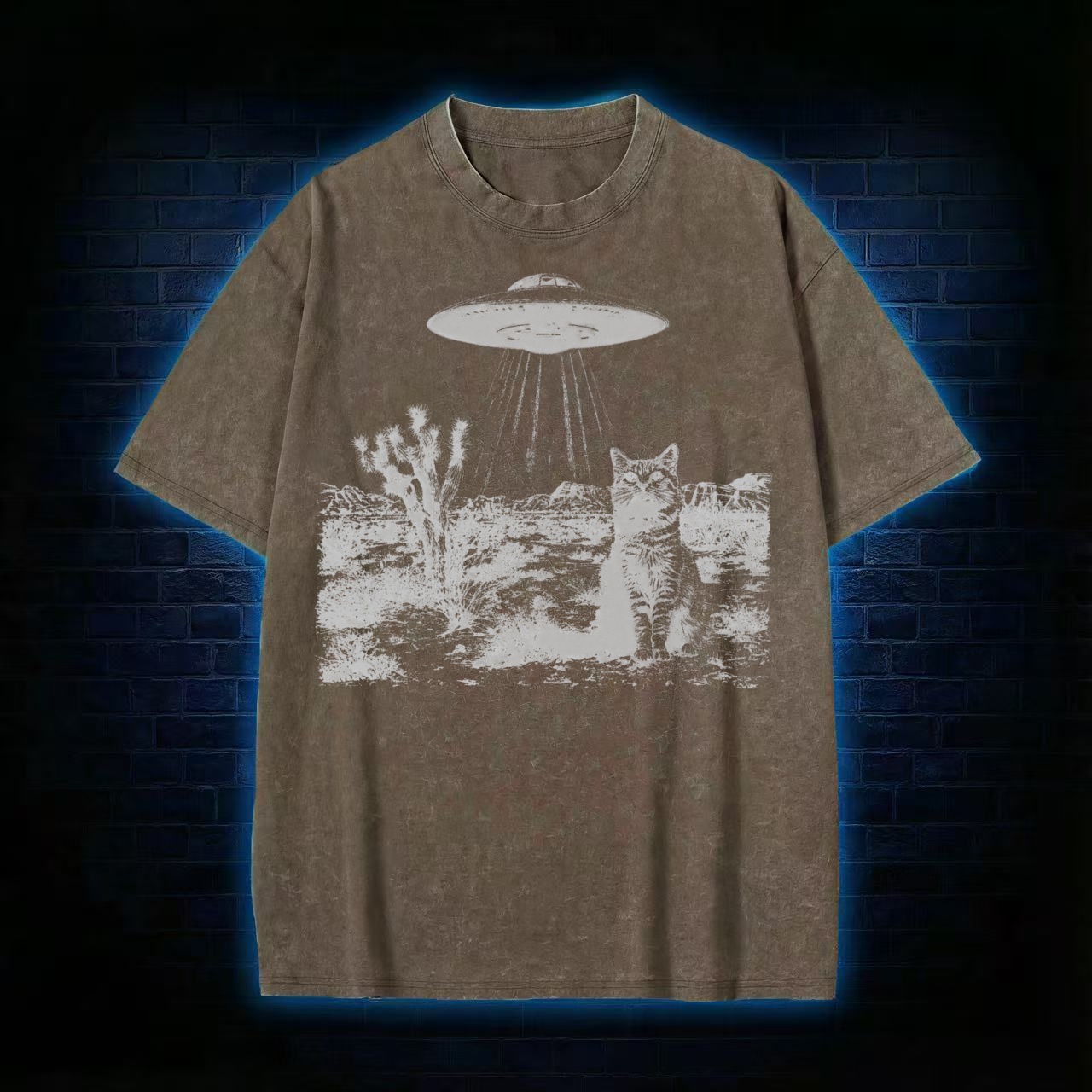Ufo Cowboy Cat Washed T-shirt