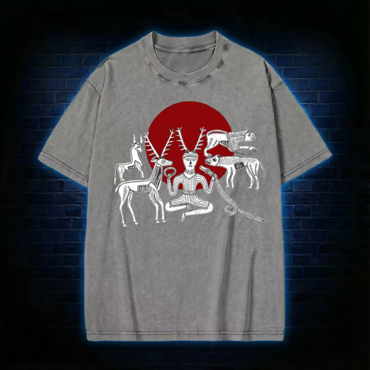 Cernunnos Horned God Halo Washed T-shirt