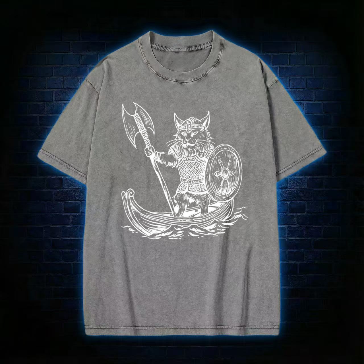 Viking Cat Washed T-shirt
