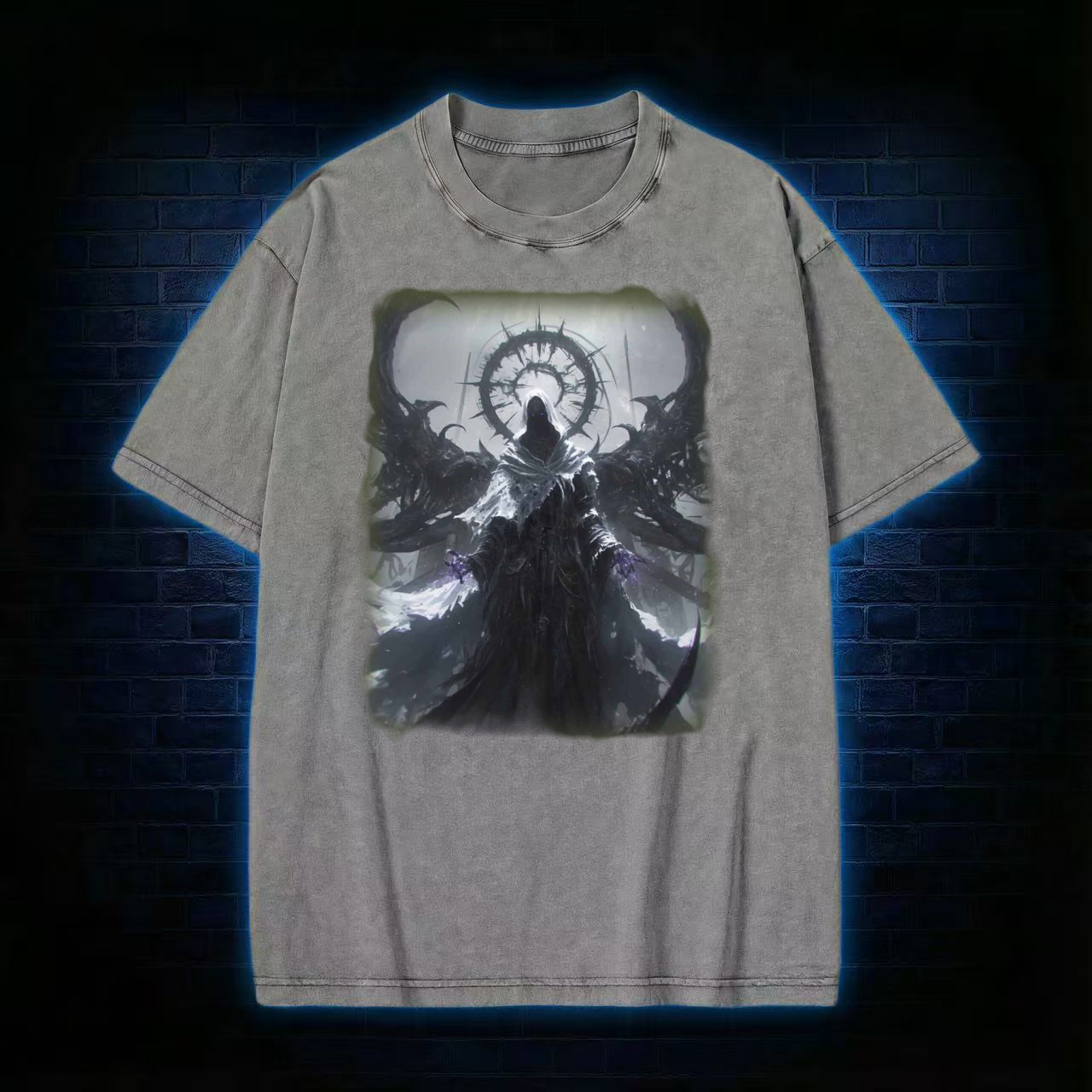 Dark Angelic Deity Graphic Washed T-shirt