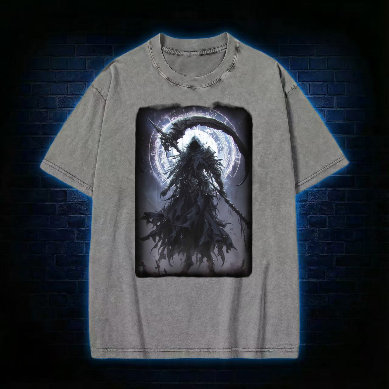 Grim Reaper With Scythe & Arcane Circle Washed T-shirt