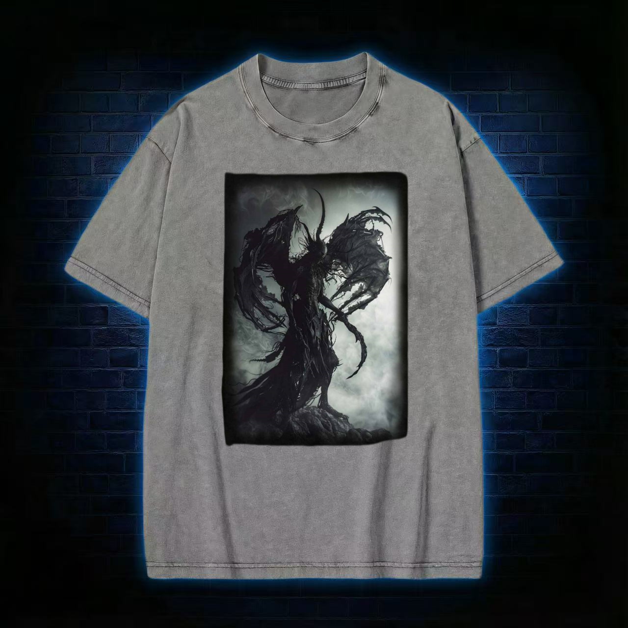 Demonic Winged Entity Dark Fantasy Washed T-shirt