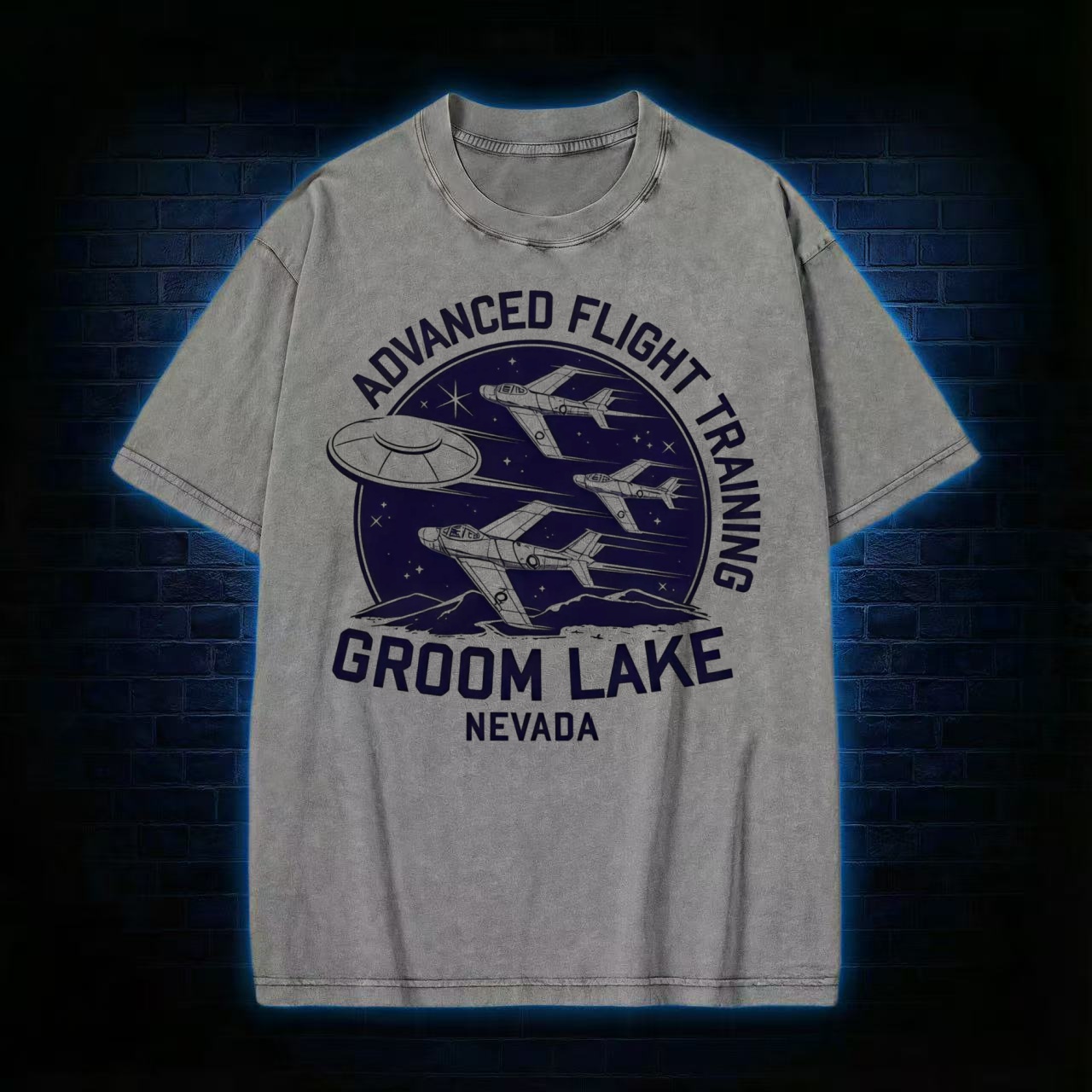 Groom Lake Advanced Flight Training UFO Washed T-shirt