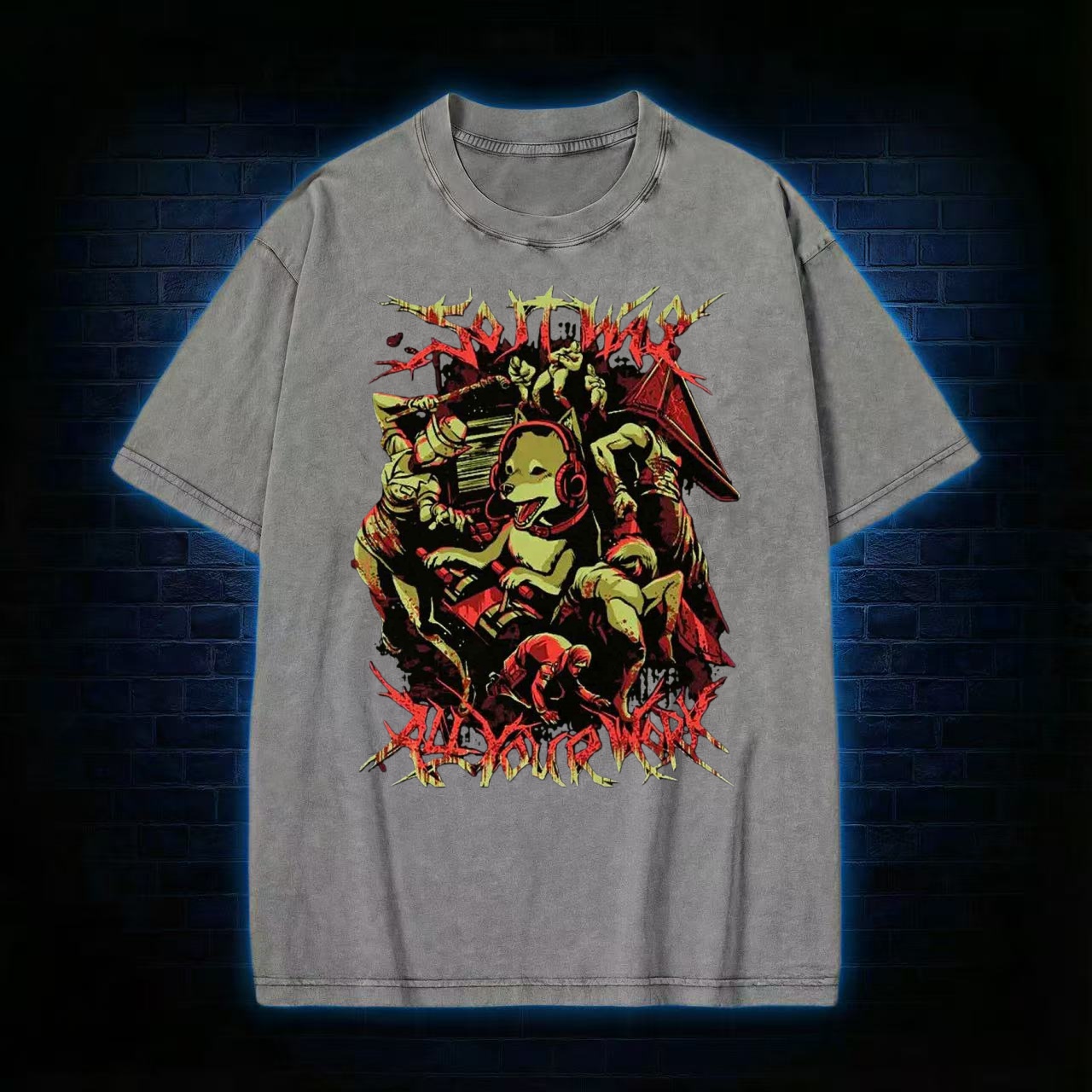 "All Work" Death Metal Meme Washed T-shirt