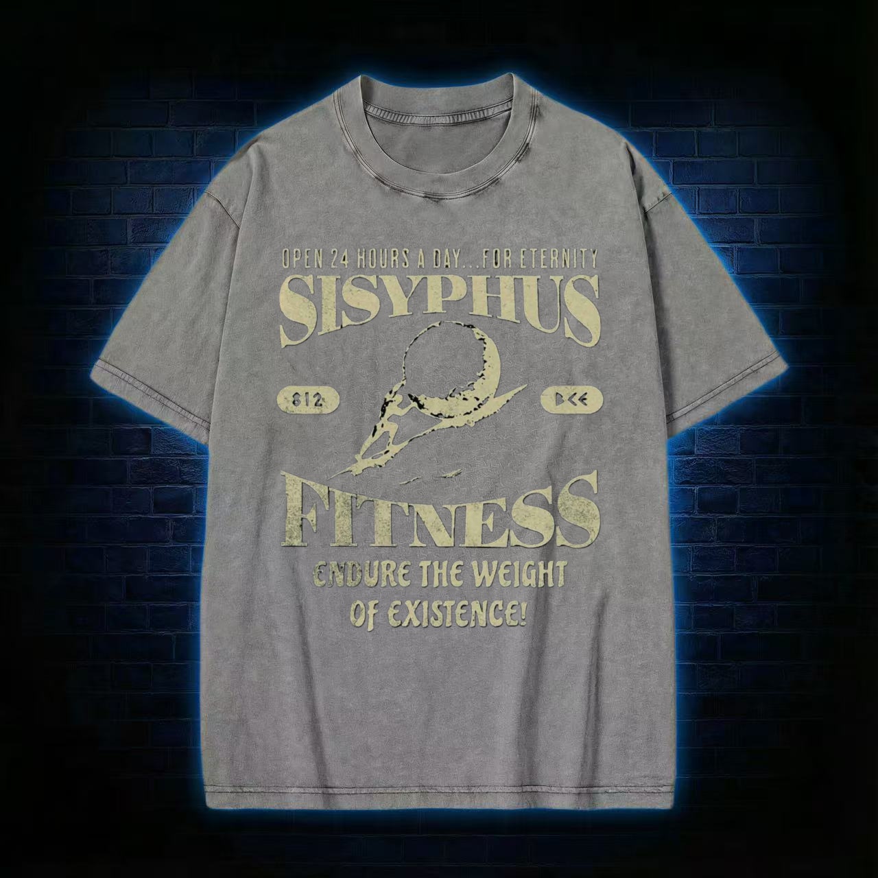 "Sisyphus Fitness" Existential Humor Washed T-shirt