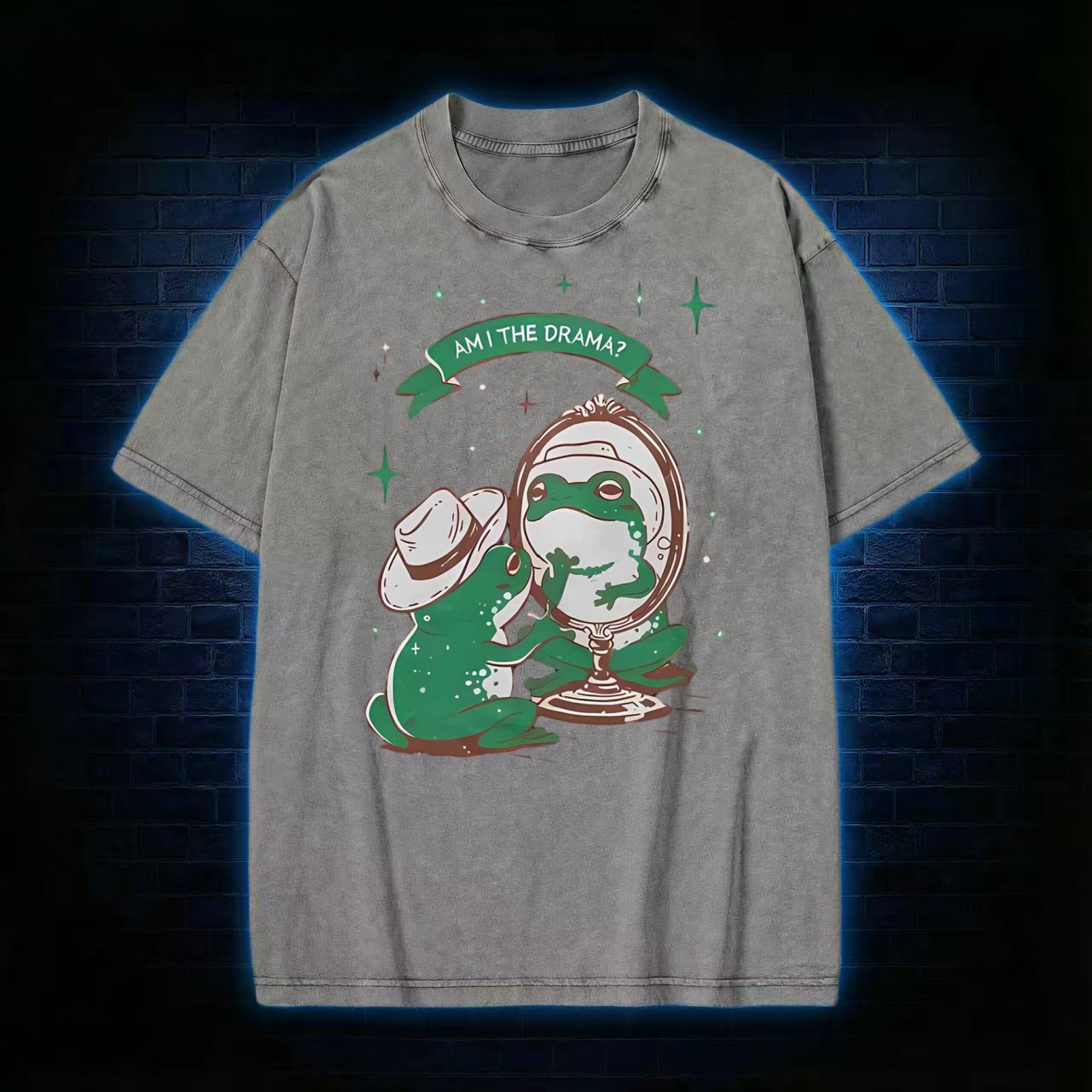 "Am I The Drama?" Cowboy Frog Mirror Humor Washed T-shirt