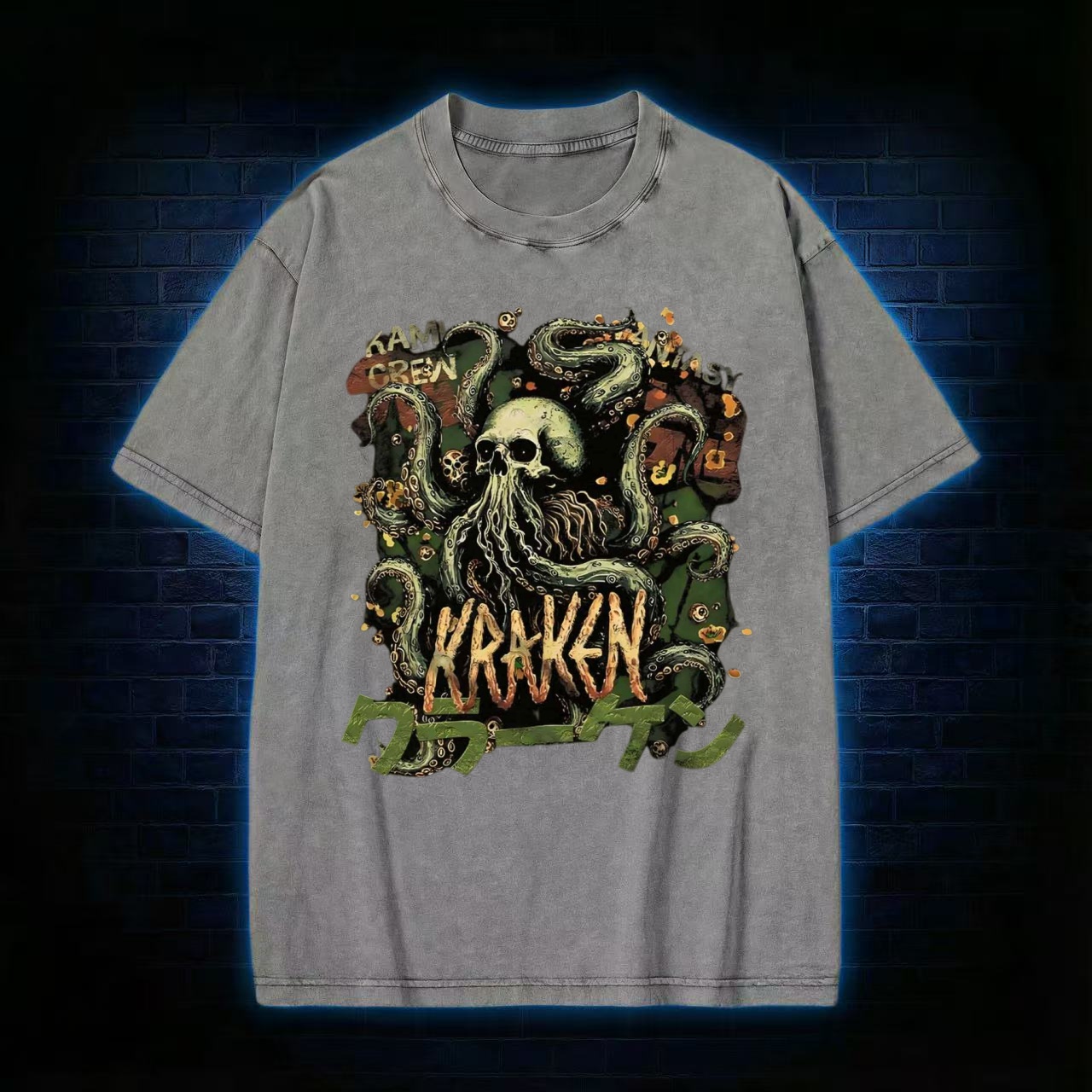 "Kraken" Skull & Tentacles Art Washed T-shirt
