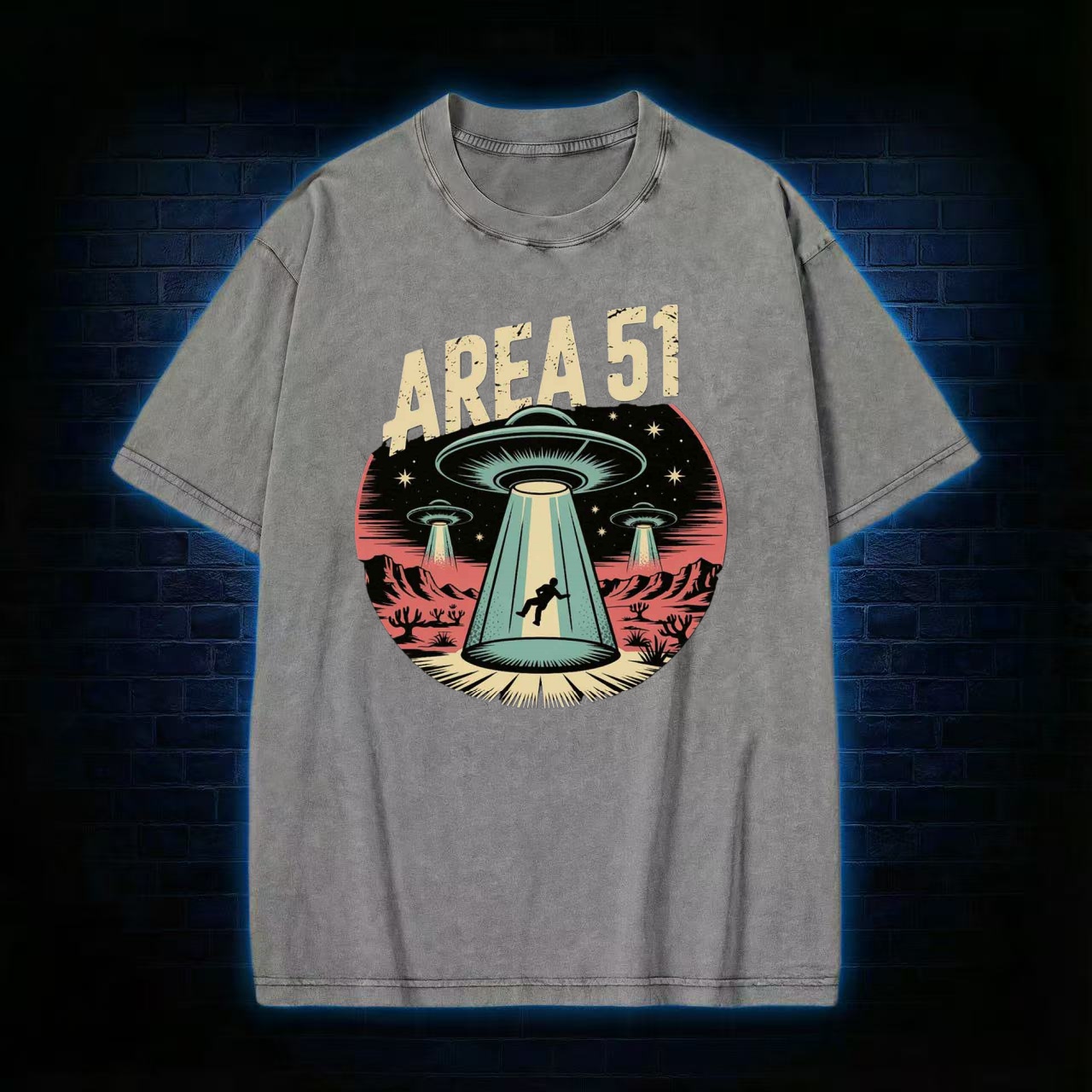 "Area 51" UFO Abduction Retro Washed T-shirt