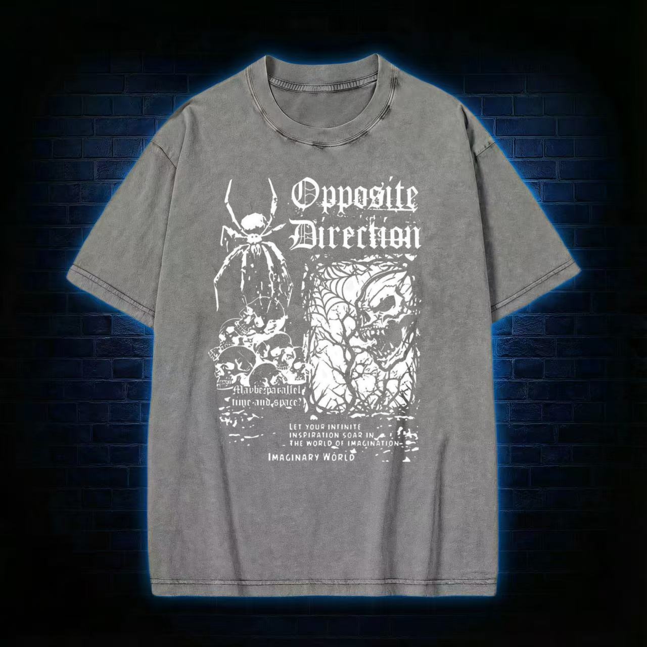 "Opposite Direction" Black Metal Style Washed T-shirt
