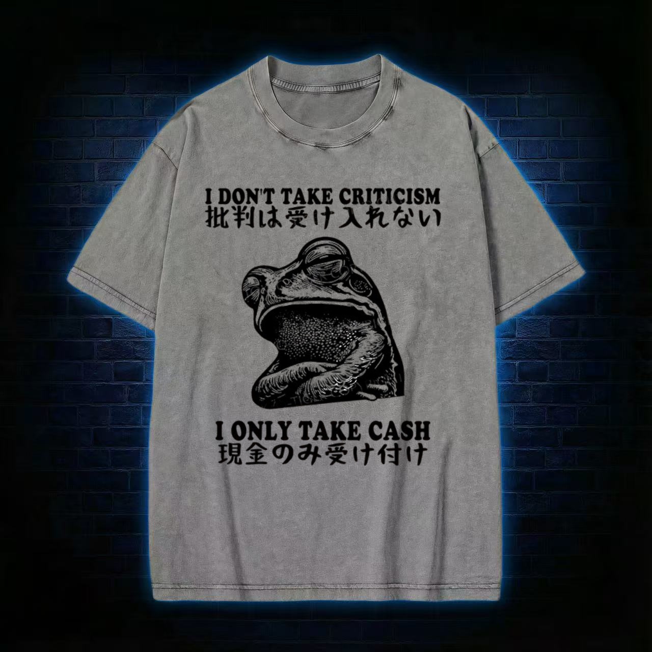 "I Only Take Cash" Frog Meme Washed T-shirt