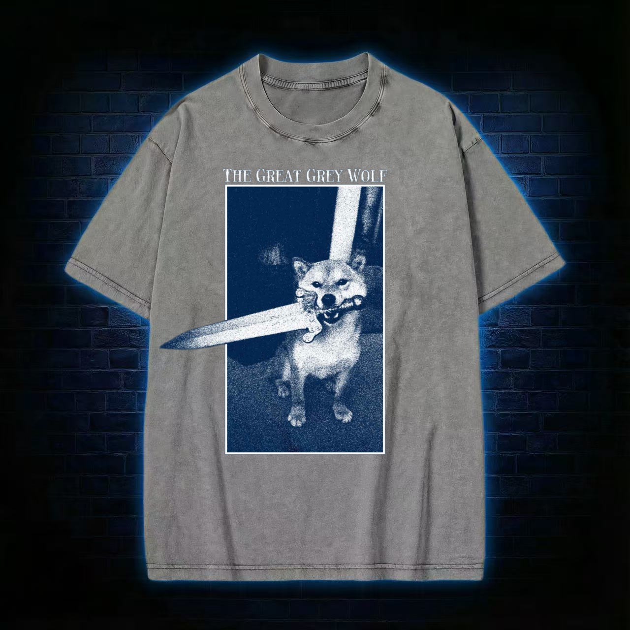 "The Great Grey Wolf" Shiba Meme Washed T-shirt