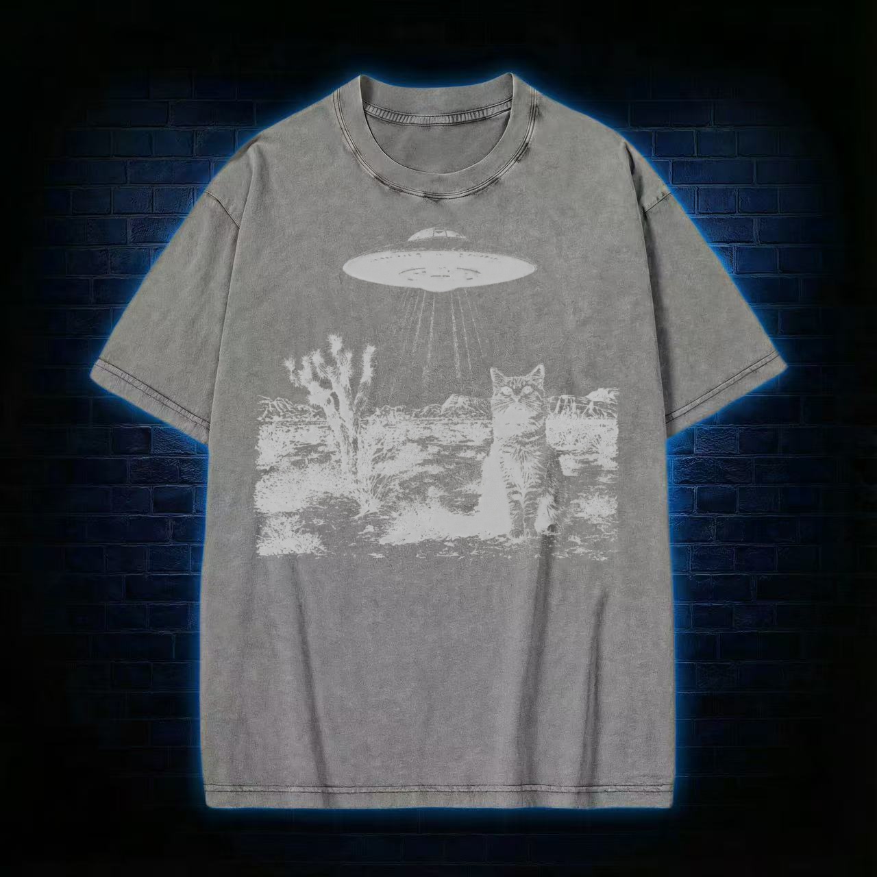 Ufo Cowboy Cat Washed T-shirt