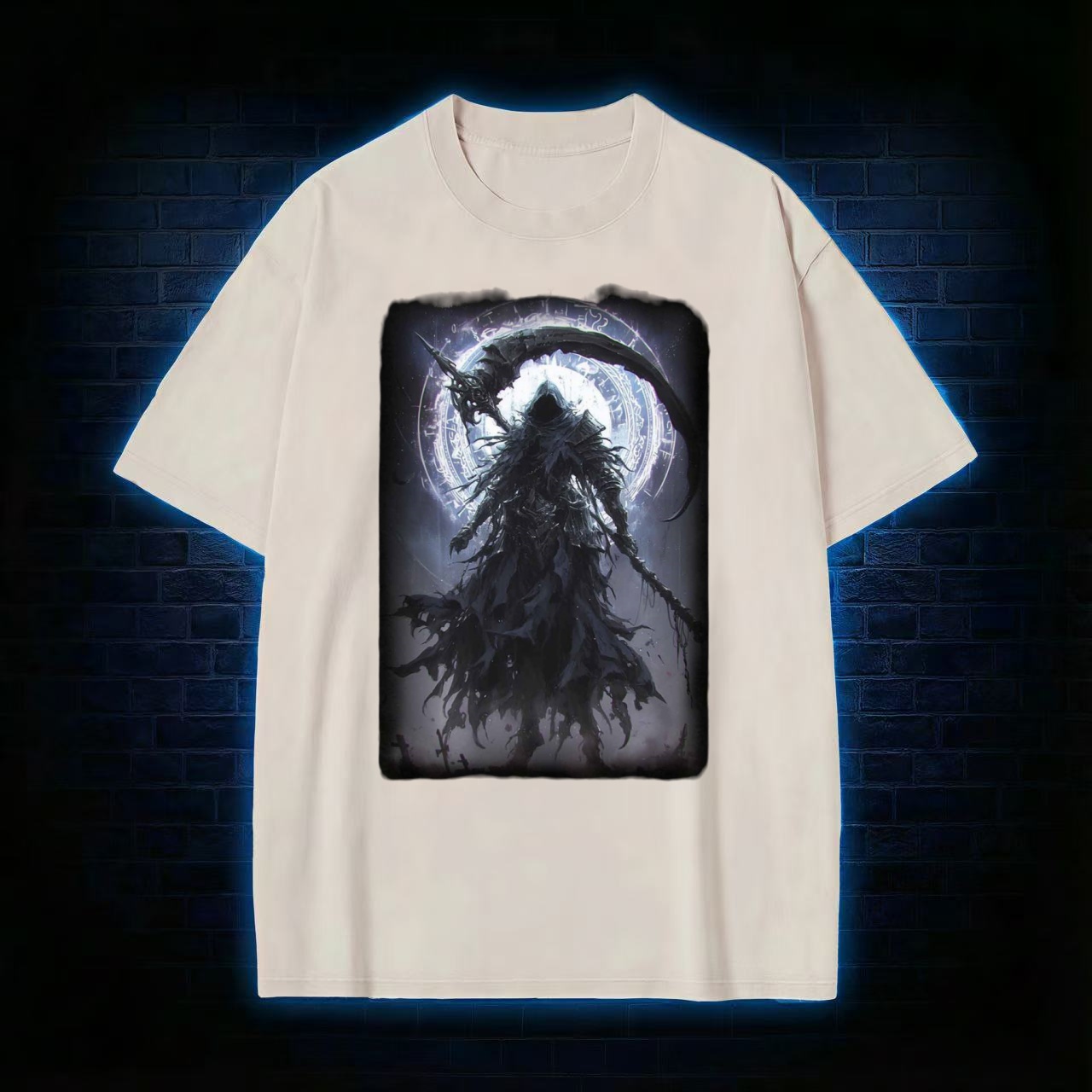 Grim Reaper With Scythe & Arcane Circle Washed T-shirt
