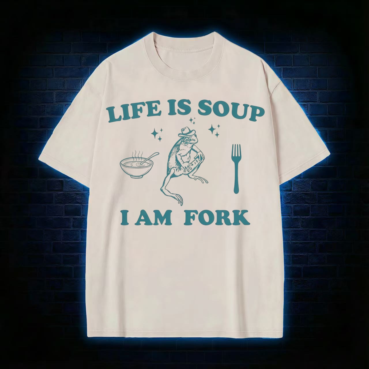 "Life Is Soup I Am Fork" Frog Humor Washed T-shirt