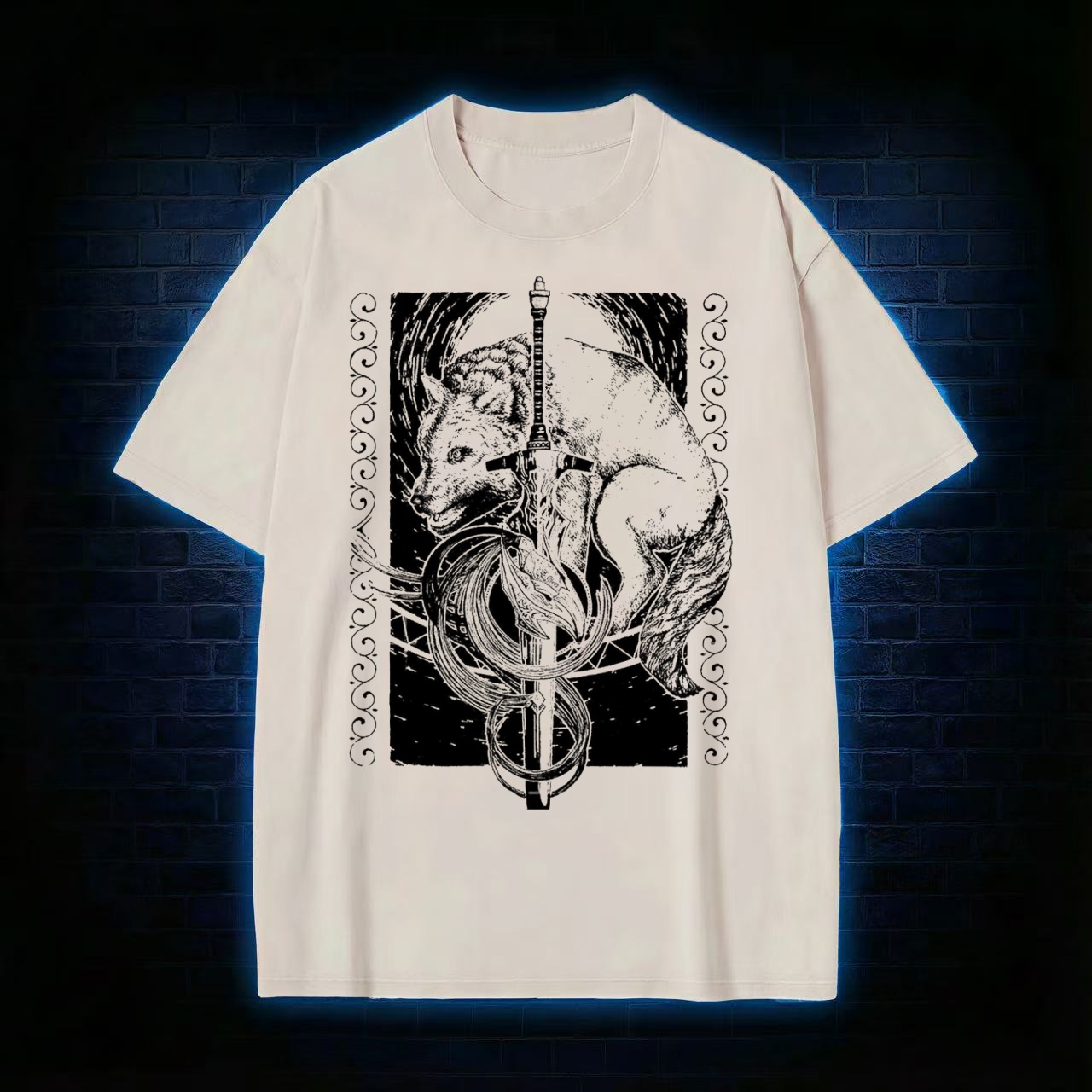 Wolf & Sword Tarot Style Graphic Washed T-shirt