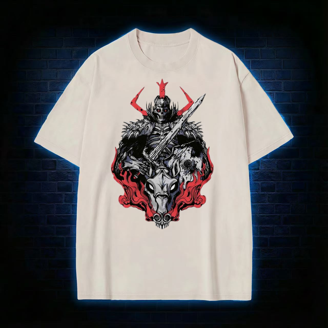 Demonic Skeleton Warrior Dark Fantasy Washed T-shirt