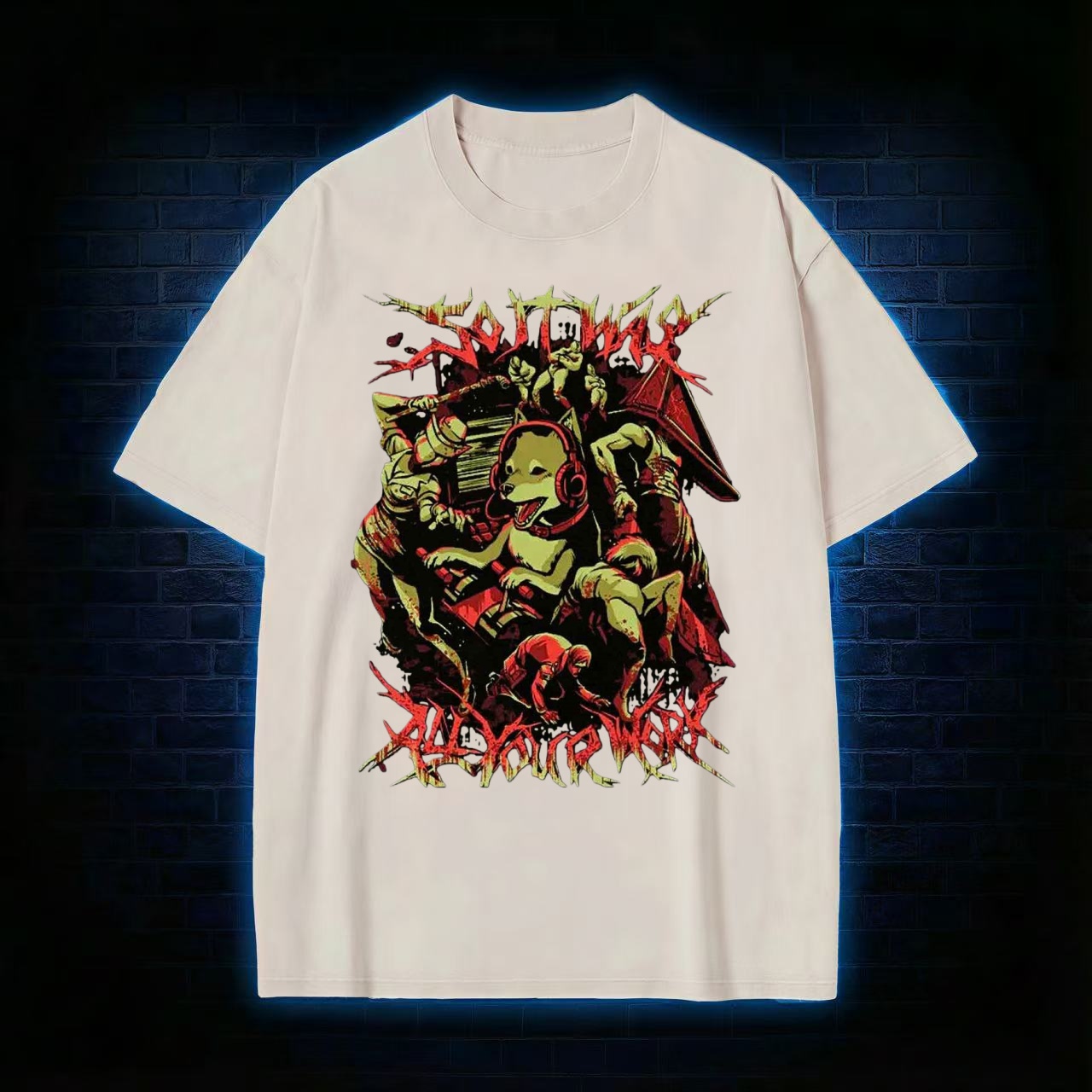 "All Work" Death Metal Meme Washed T-shirt