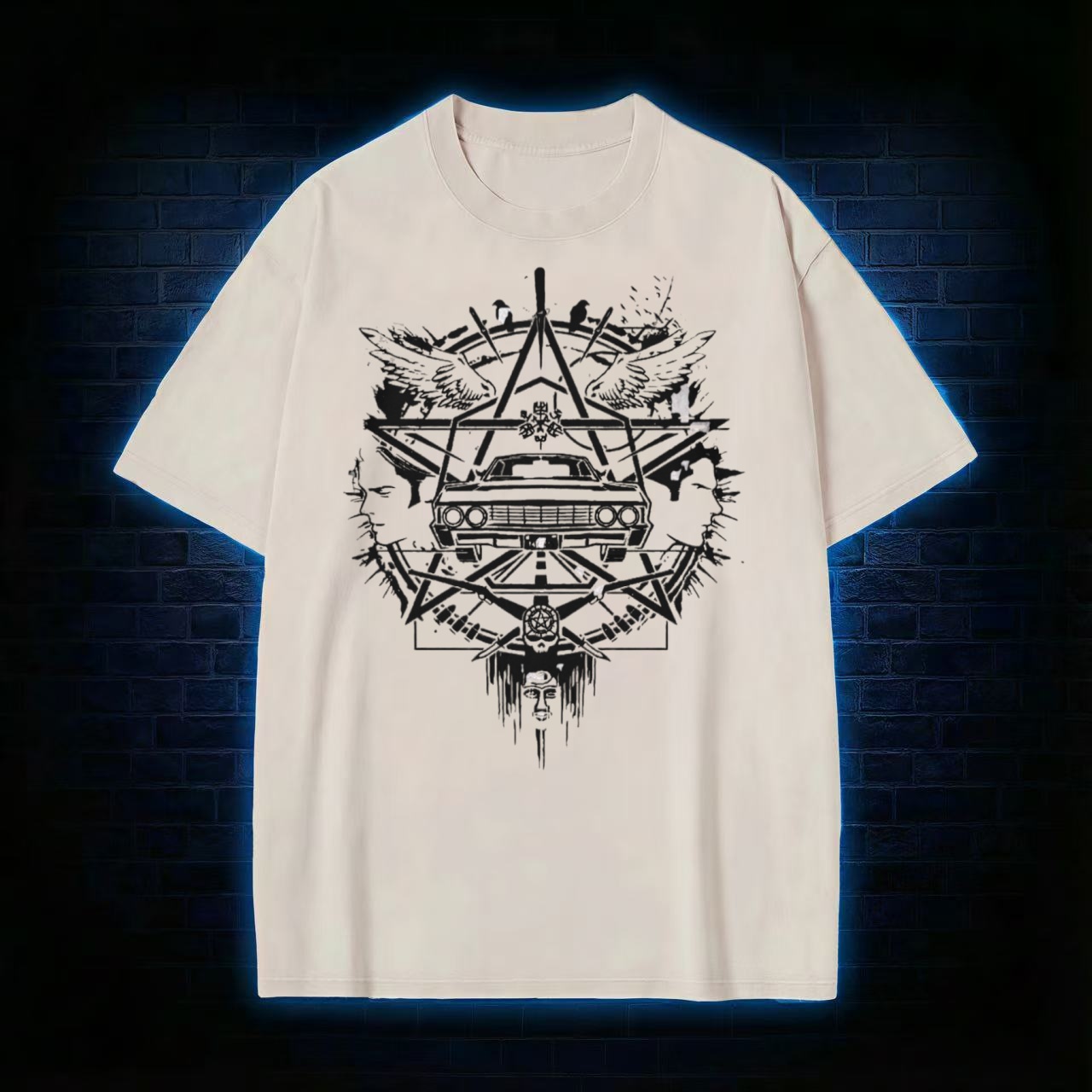 Occult Car Pentagram Graphic Washed T-shirt