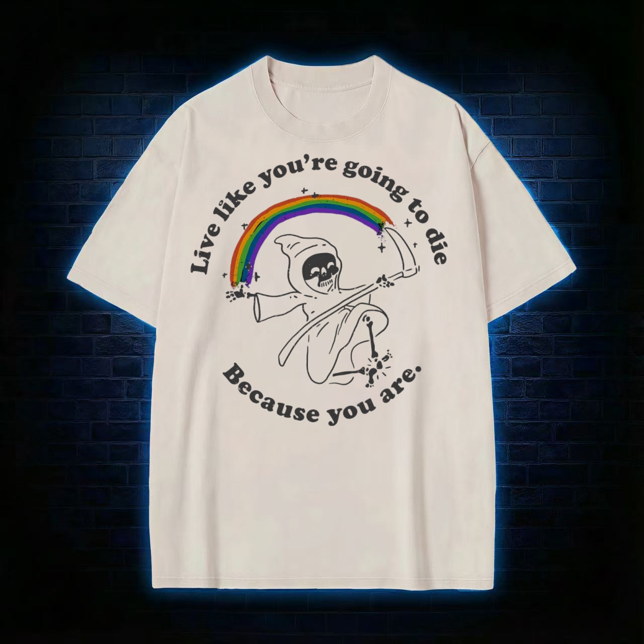 "Live Like You're Going To Die" Rainbow Reaper Washed T-shirt