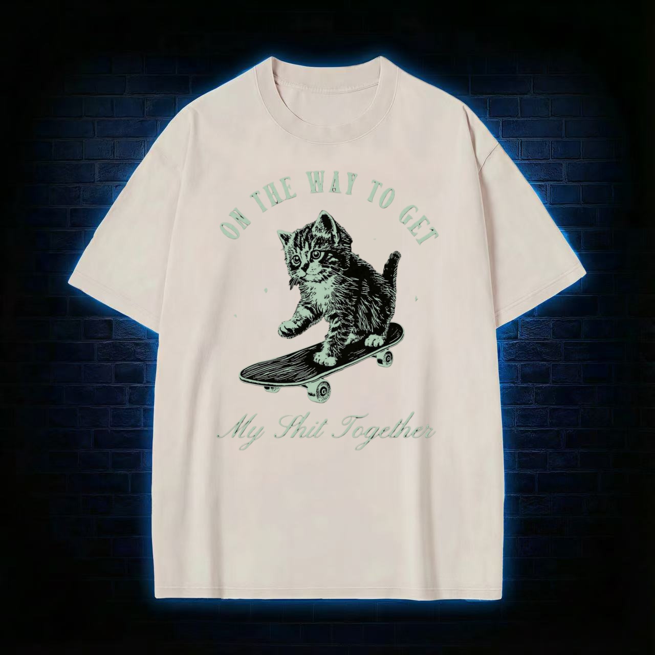 "On The Way To Get My Shit Together" Skate Cat Washed T-shirt