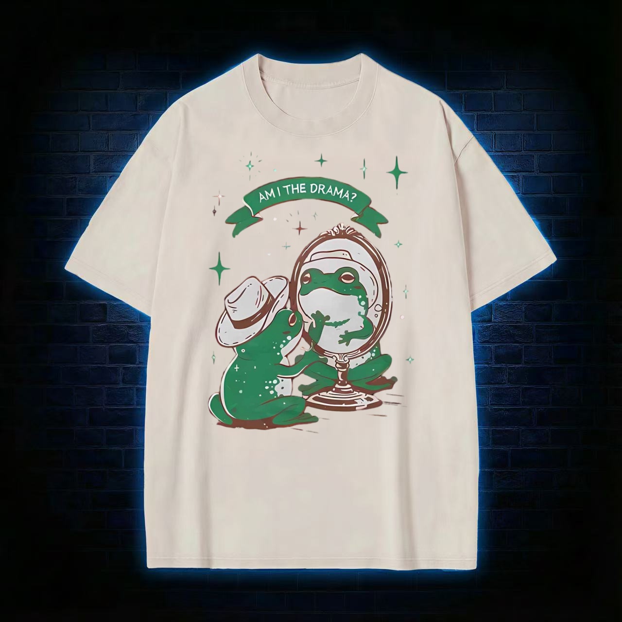 "Am I The Drama?" Cowboy Frog Mirror Humor Washed T-shirt