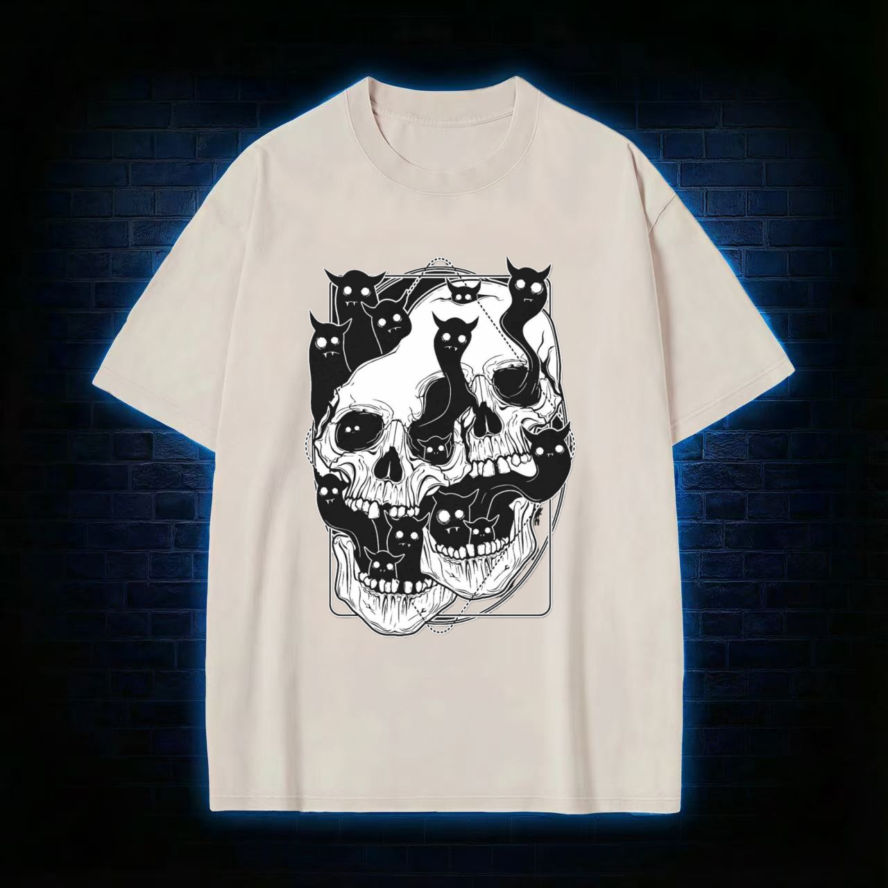 Skull & Cats Dark Aesthetic Washed T-shirt