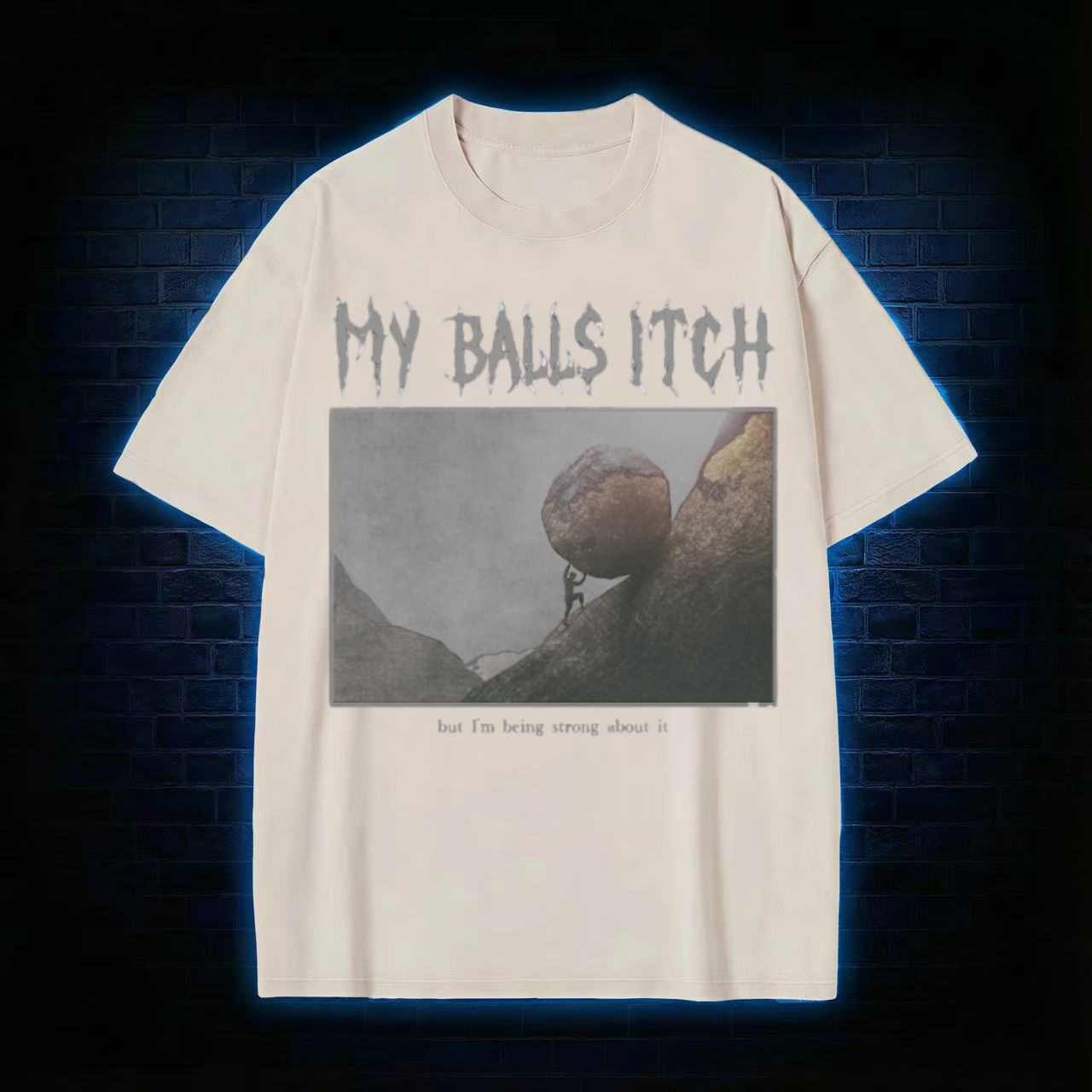 "My Balls Itch" Sisyphus Meme Washed T-shirt