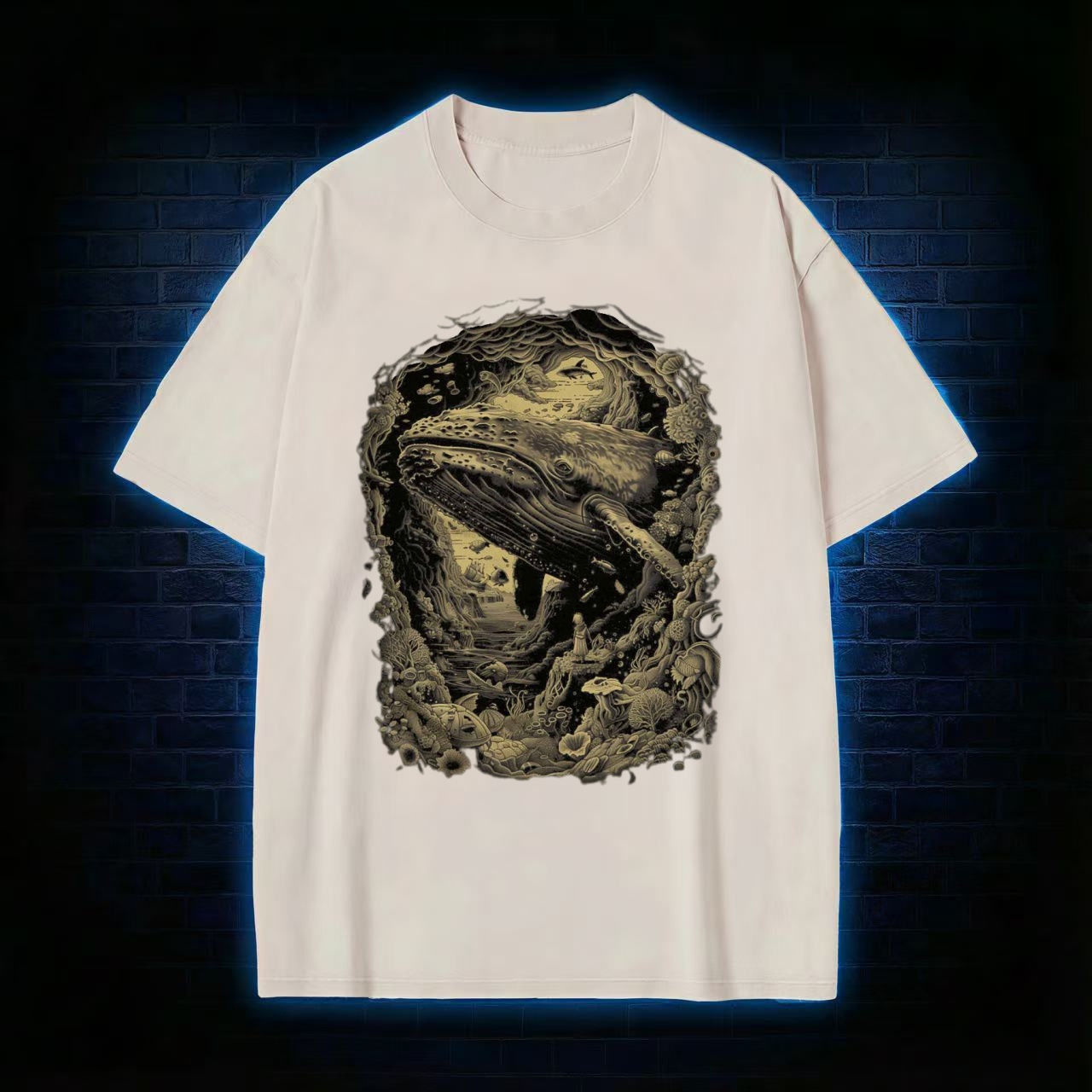 Whale & Ocean Surreal Art Washed T-shirt