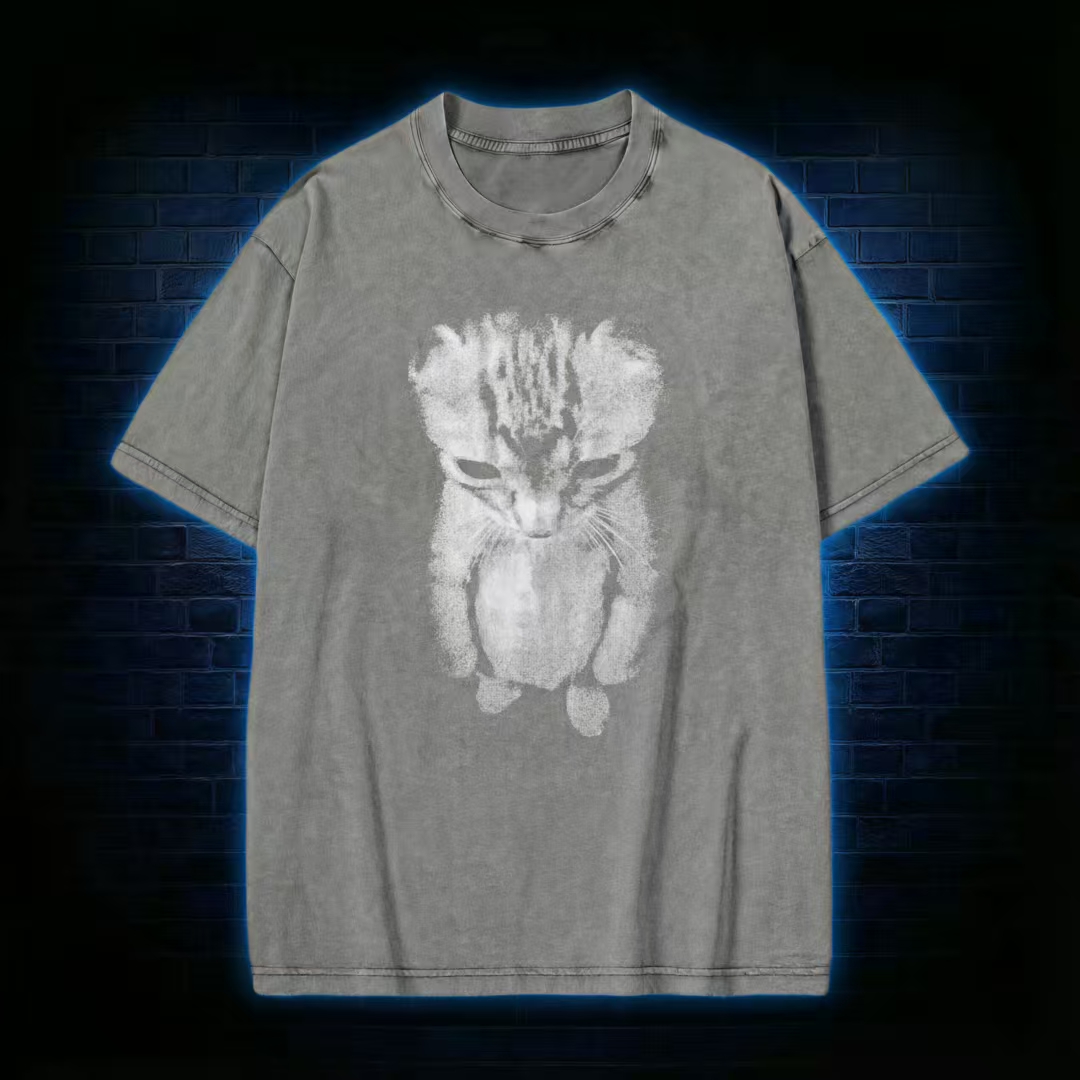Mottled Cat Silhouette Casual T-shirt