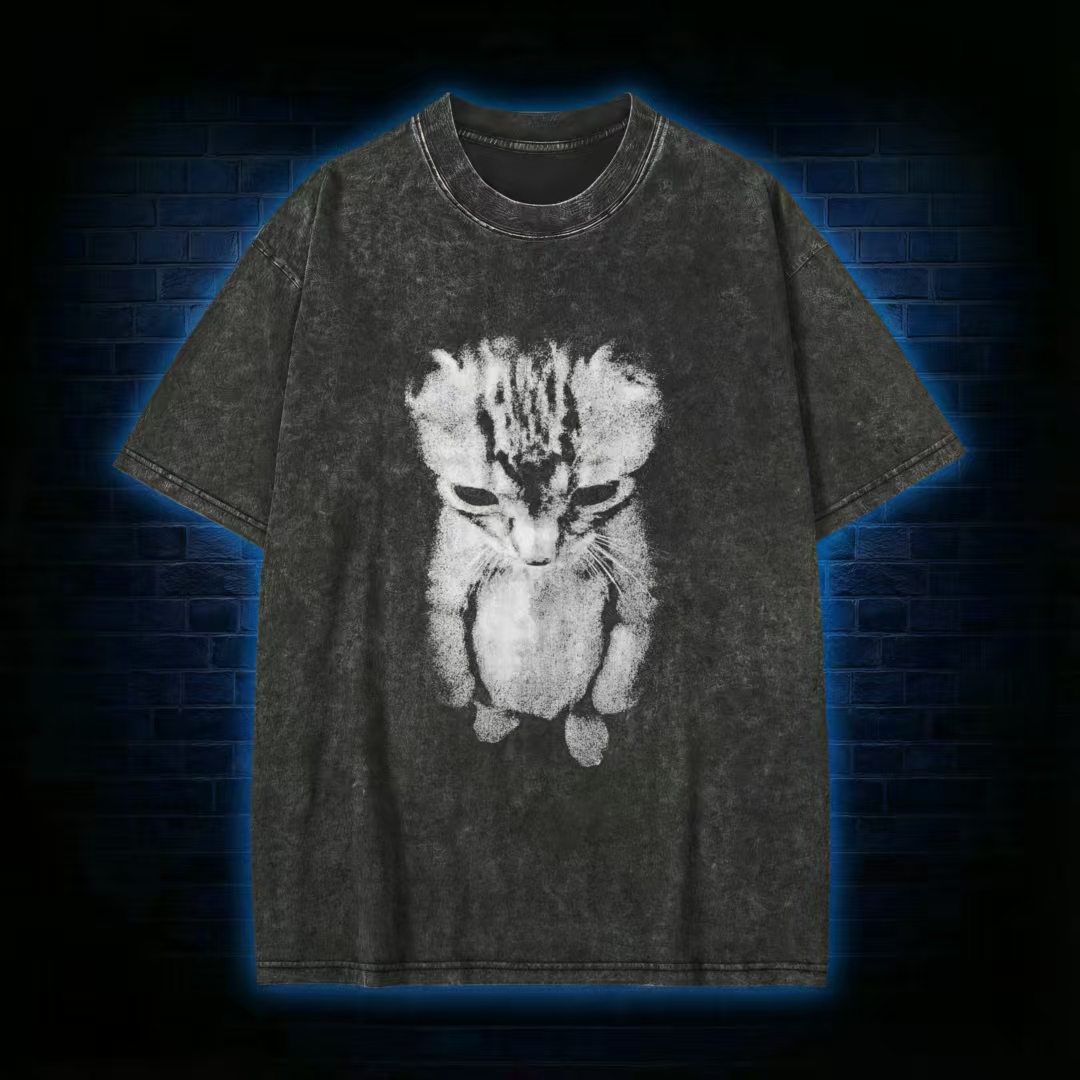 Mottled Cat Silhouette Casual T-shirt