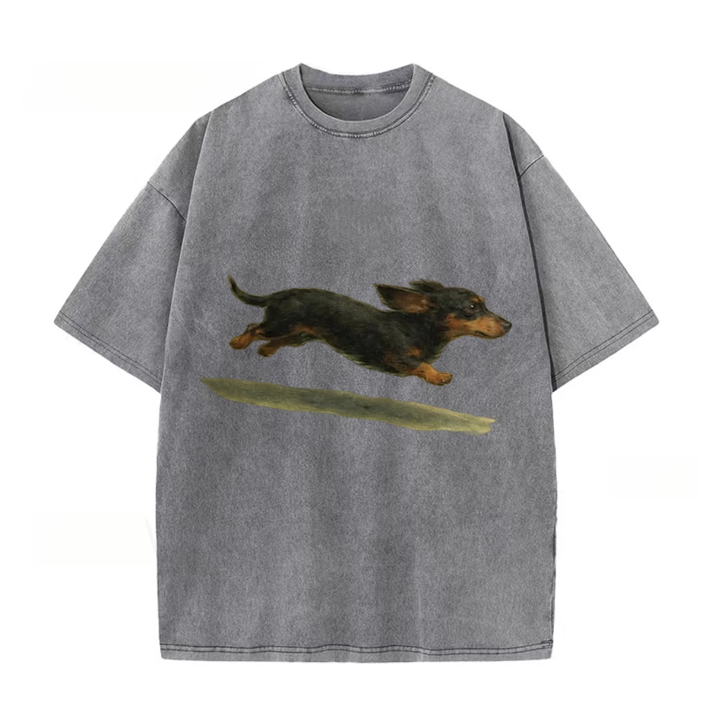 Dachshund Running Graphic Washed T-Shirt