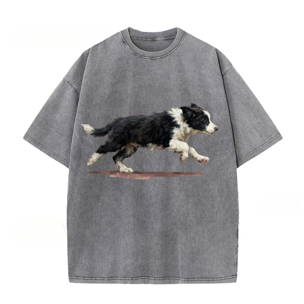 Border Collie Sprint Graphic Washed T-Shirt